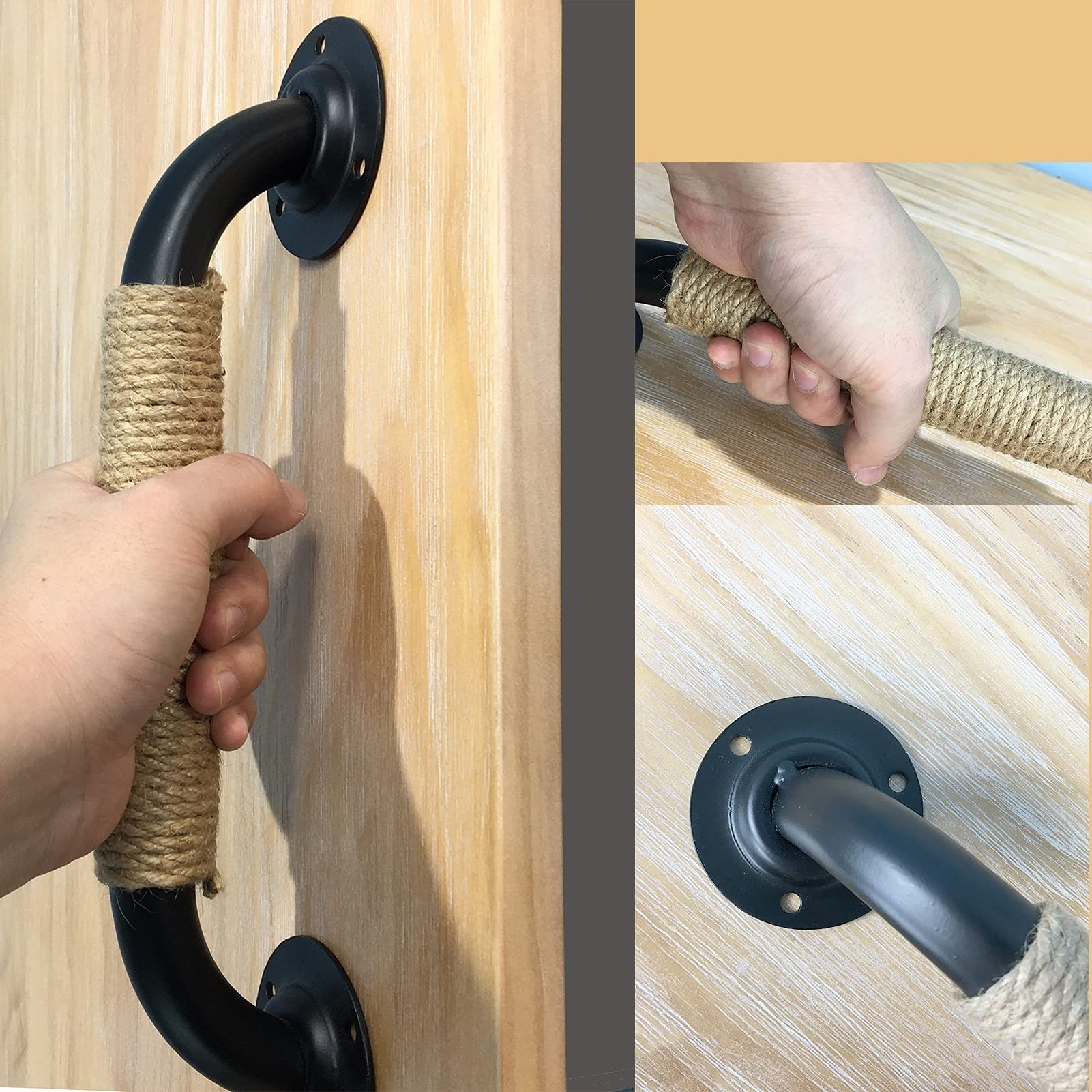Metal Iron Pull Push Barn Door Rope Handles - 105mm Cupboard & Drawer Handles for Kitchen Cabinets, Closets & Garden Shed Gates | Durable Replacement Grab Bars for Furniture & Home Decor
