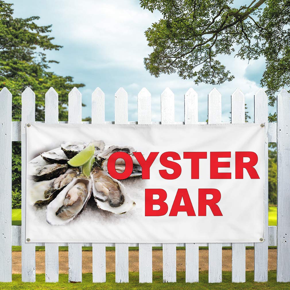 Vinyl Banner - 12x30 Inches Weatherproof Outdoor Sign with 4 Grommets for Restaurants, Food Trucks & Oyster Bars - Durable Yard Sign for Commercial Use, Events & Outdoor Advertising