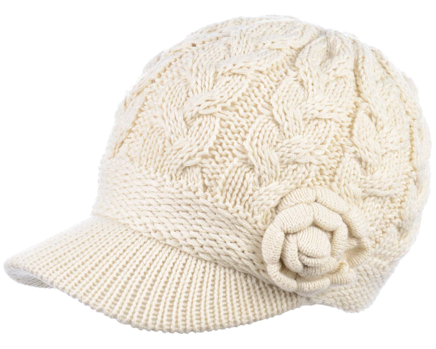 Women's Winter Visor Beanie Hat - Wool Blend Lined Crochet Knit Cap for Cold Weather - Perfect for Skiing, Snowboarding & Outdoor Activities