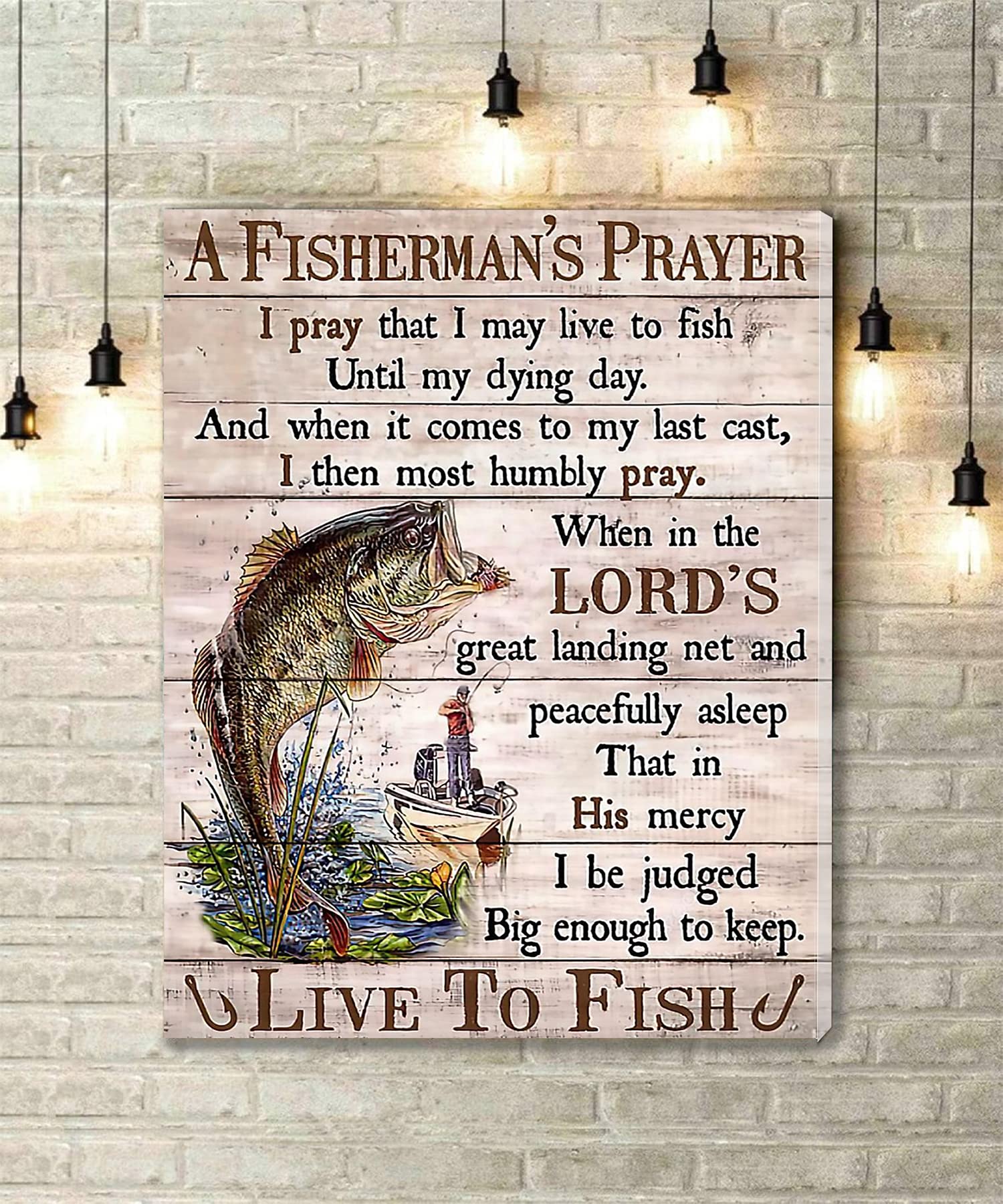 KEJPU Framed Canvas Wall Art - A Fisherman's Prayer 16x24 Inch, Ready to Hang Coastal Home Decor for Living Room, Office, Bedroom | Beach House & Nautical Theme Interior Design