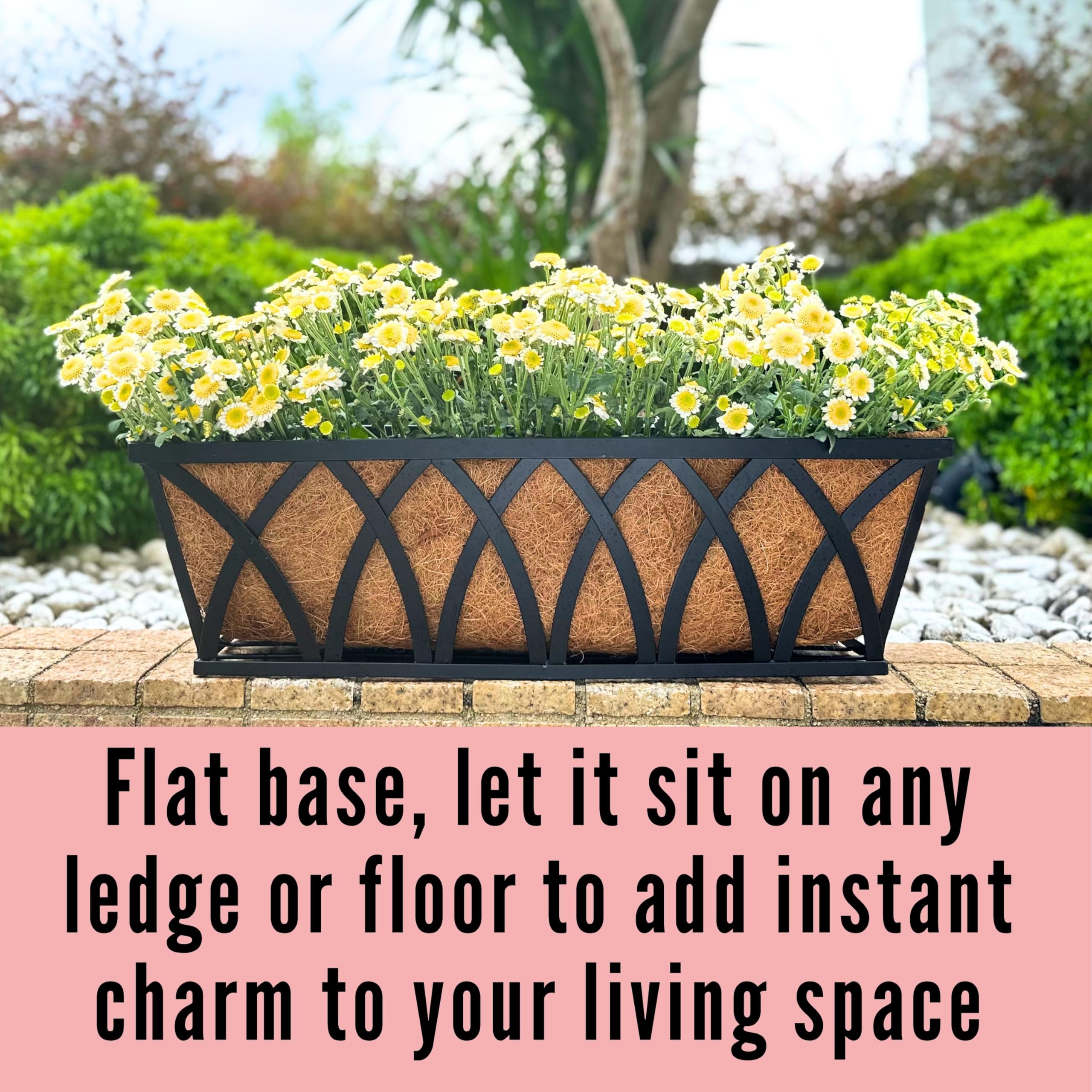 LaLaGreen Wall Planter (4 Pack, 30 Inch) - Large Outdoor Railing Planter Box with Coco Liner, Metal Balcony Flower Basket for Deck, Fence, Window & Porch | Perfect for Houseplants, Herbs & Flowers - Ideal for Balcony Decor, Garden Landscaping & Home Improvement Projects