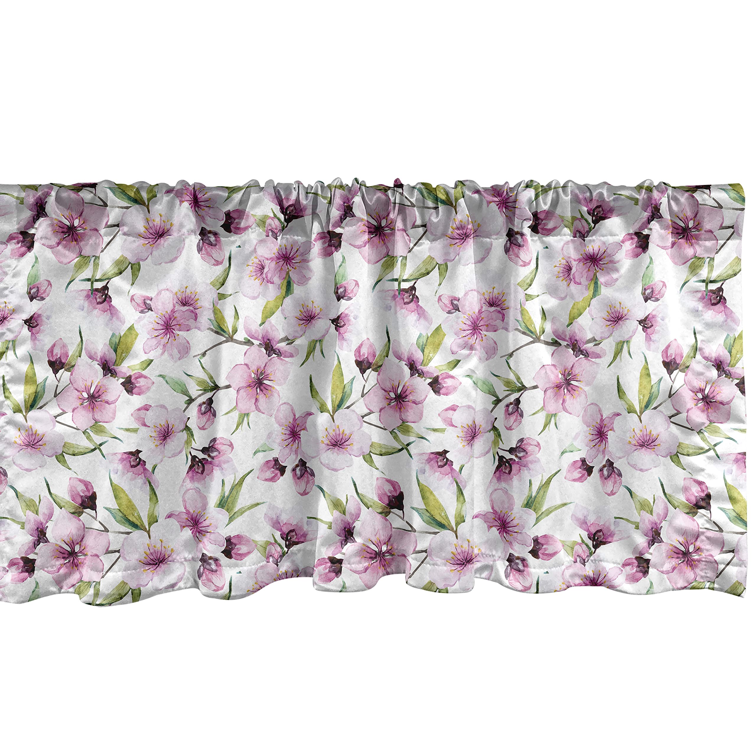 Ambesonne Floral Window Valance - Pink Spring Flowers Design, Rod Pocket Kitchen & Bedroom Curtain Valance 54