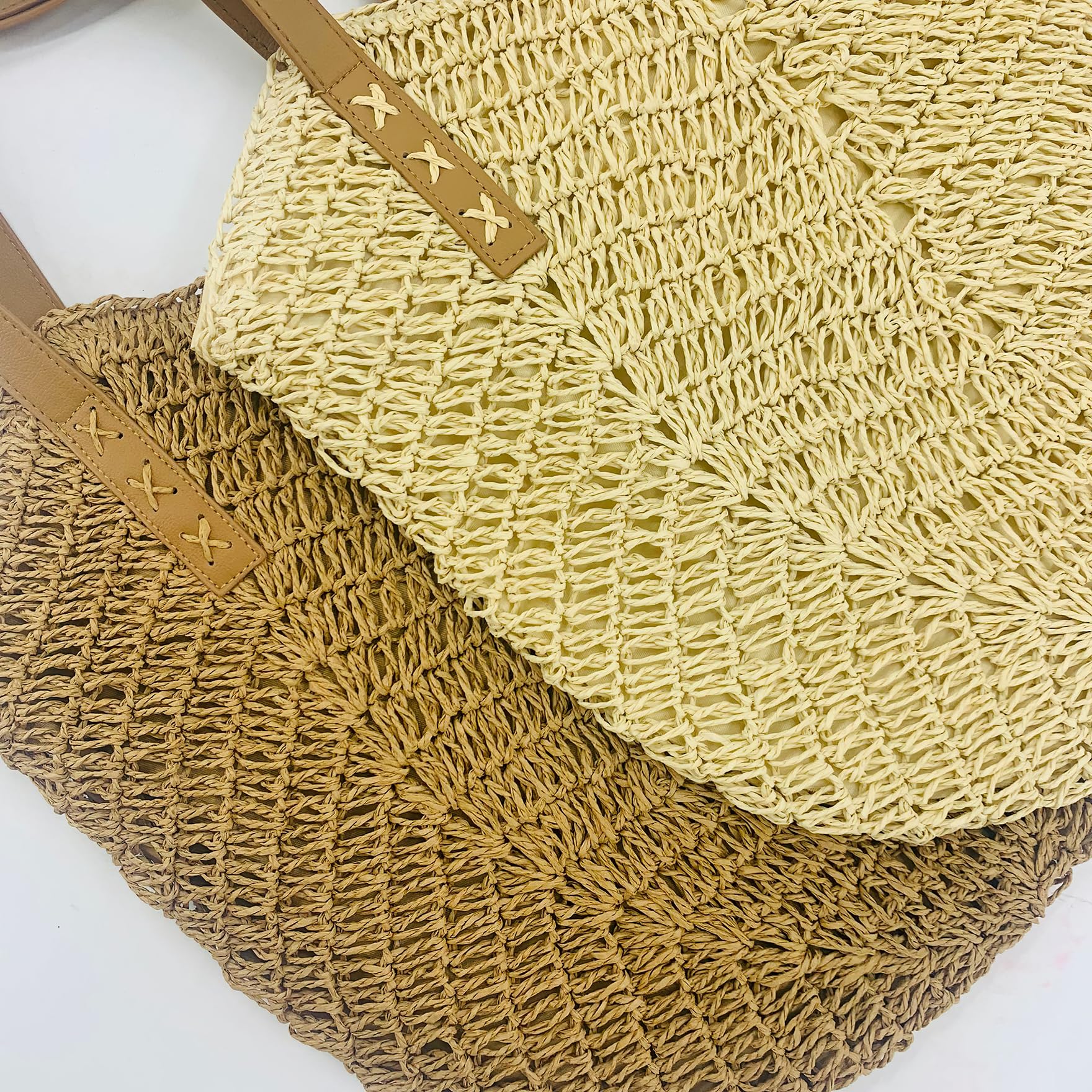 Women's Woven Straw Beach Tote Bag - Large Capacity Summer Shoulder Bag for Vacation, Travel & Shopping - Natural Brown Boho Style