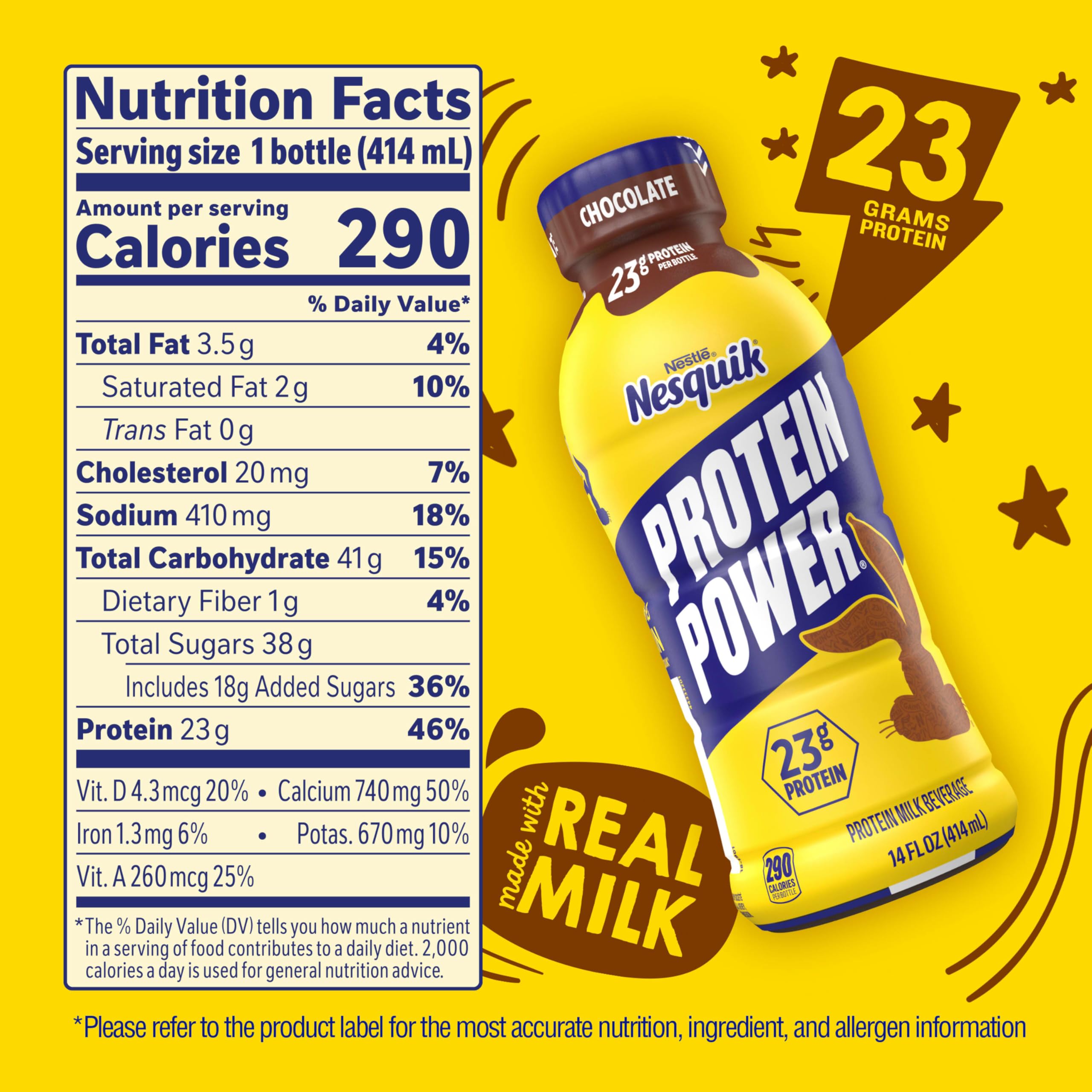 Nesquik Protein Power Chocolate Protein Milk Drink - Ready to Drink Protein Shake for Muscle Recovery & Energy Boost | Post-Workout, Breakfast & On-the-Go Nutrition