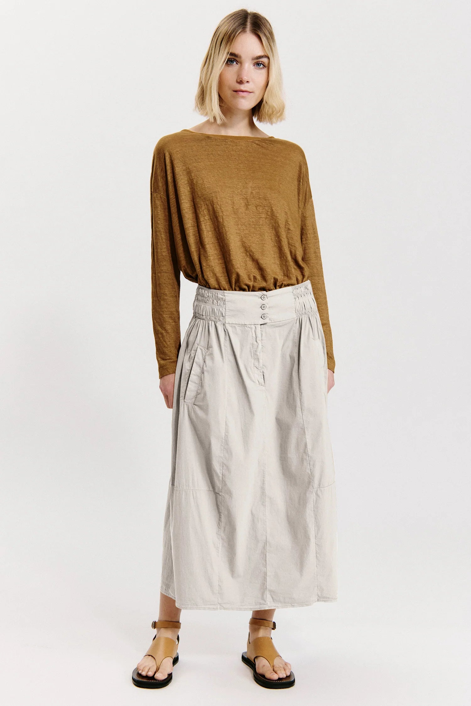 Breathable Cotton Poplin Maxi Skirt for Women - Summer Beach & Casual Wear - Flowy Boho Skirt with Side Slit - Perfect for Vacations, Outings & Date Nights
