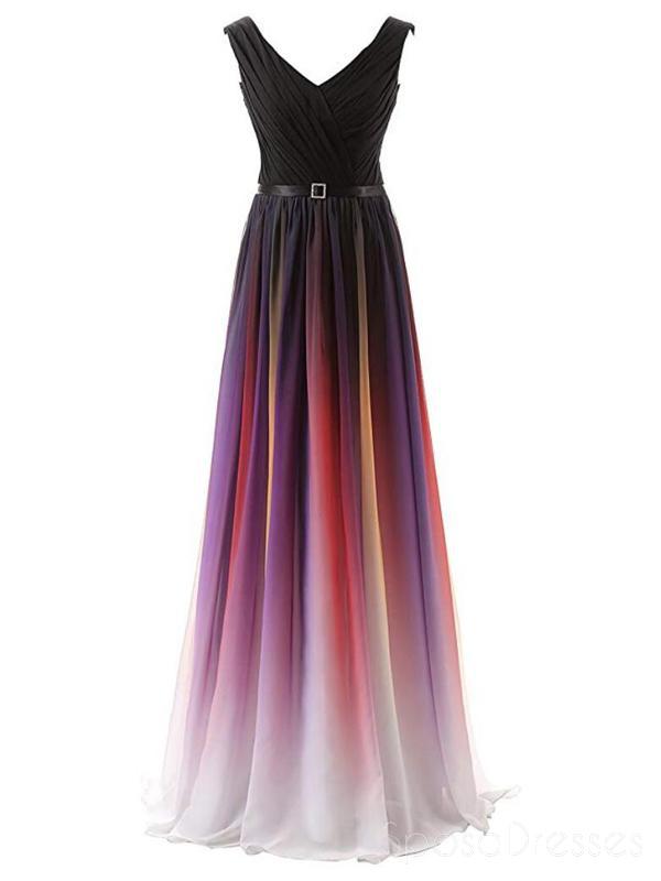 Elegant Chiffon Ombre V-Neck Long Evening Prom Dress for Sweet 16 | Custom Made Formal Gown for Homecoming & Special Occasions