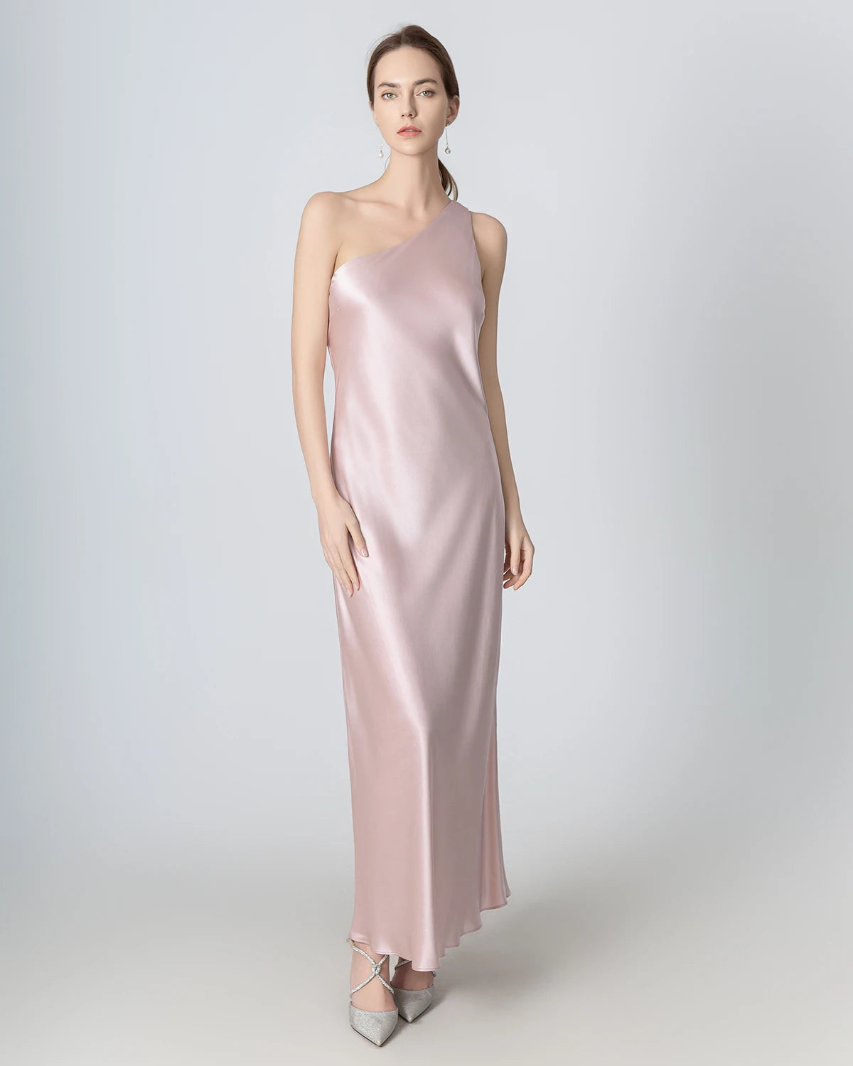 Elegant One Shoulder Maxi Silk Dress for Women - Perfect for Weddings, Parties & Evening Events