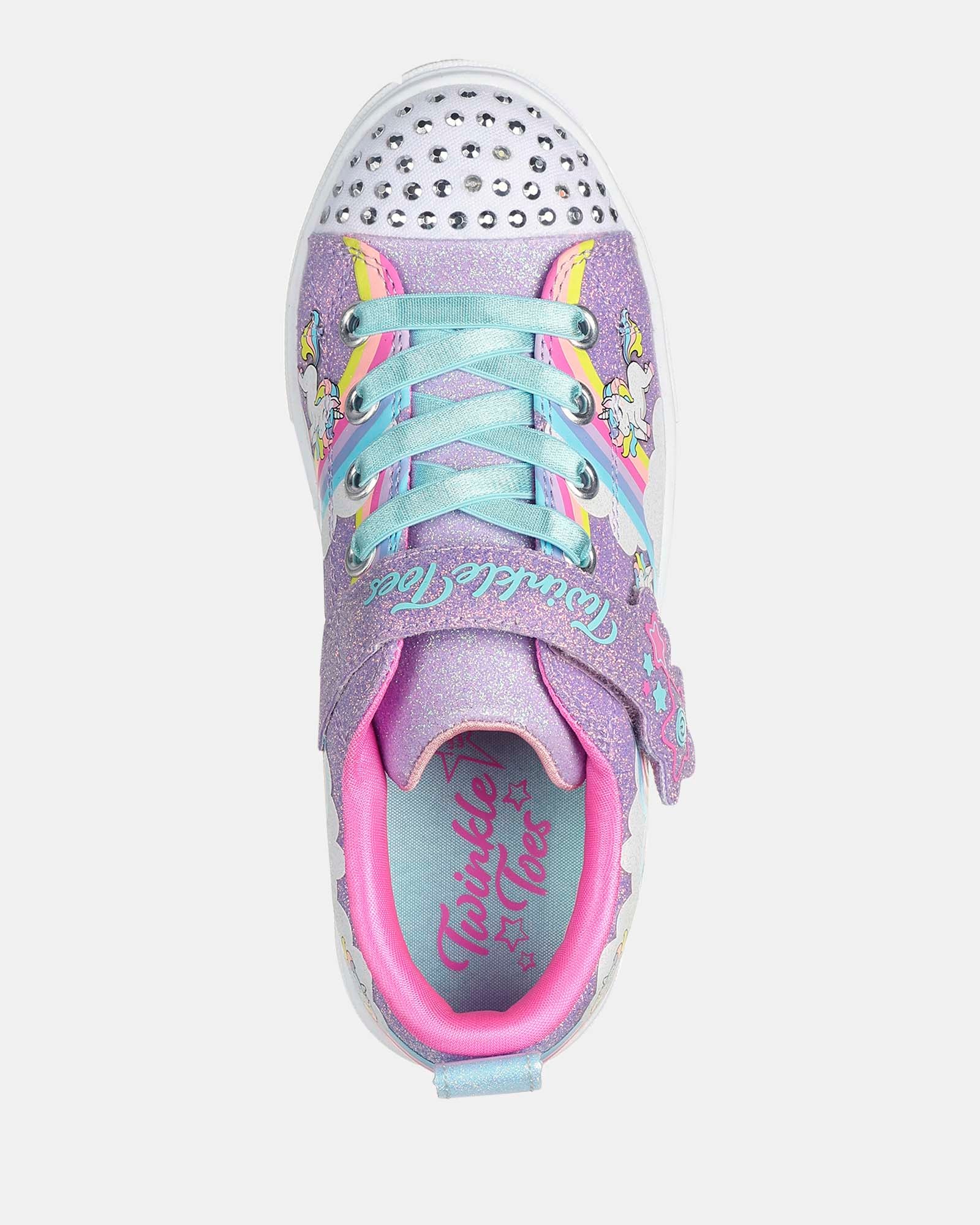 Twinkle Toes Sparks Jumpin Clouds Youth Sneakers - Lightweight Girls' Running Shoes in Lavender/Multi Color for School, Play & Outdoor Activities