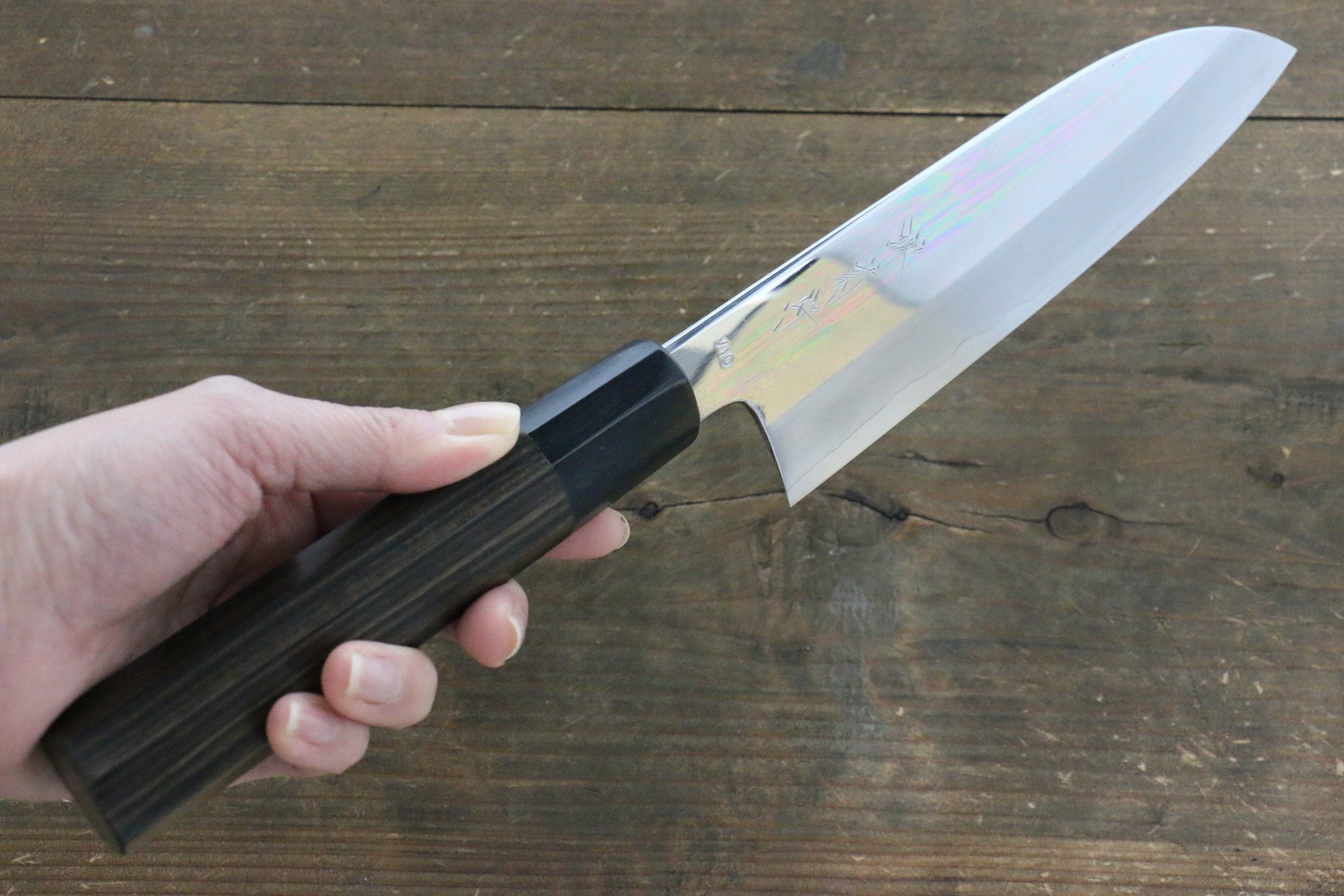 Premium Kikumori VG10 Santoku Knife 180mm - Japanese Chef Knife with Mirrored Finish & Ebony Handle - Perfect for Slicing, Dicing, and Chopping Vegetables, Meat, and Fish