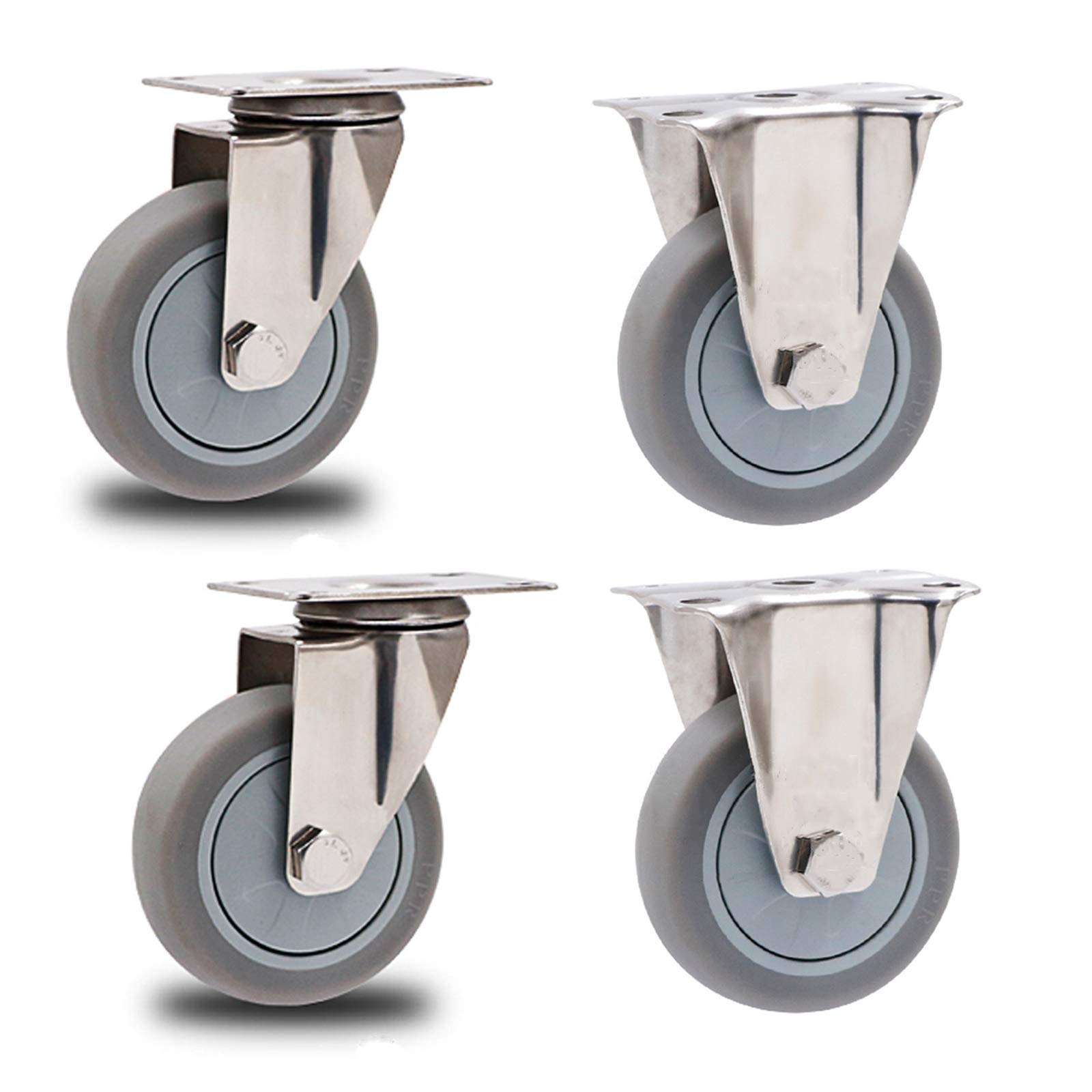GUENZO Heavy Duty Rubber Castor Wheels - 4PCS Universal Swivel Plate Caster with 304 Stainless Steel for Furniture, Trolleys & Transport - Perfect for Home, Office & Warehouse Use