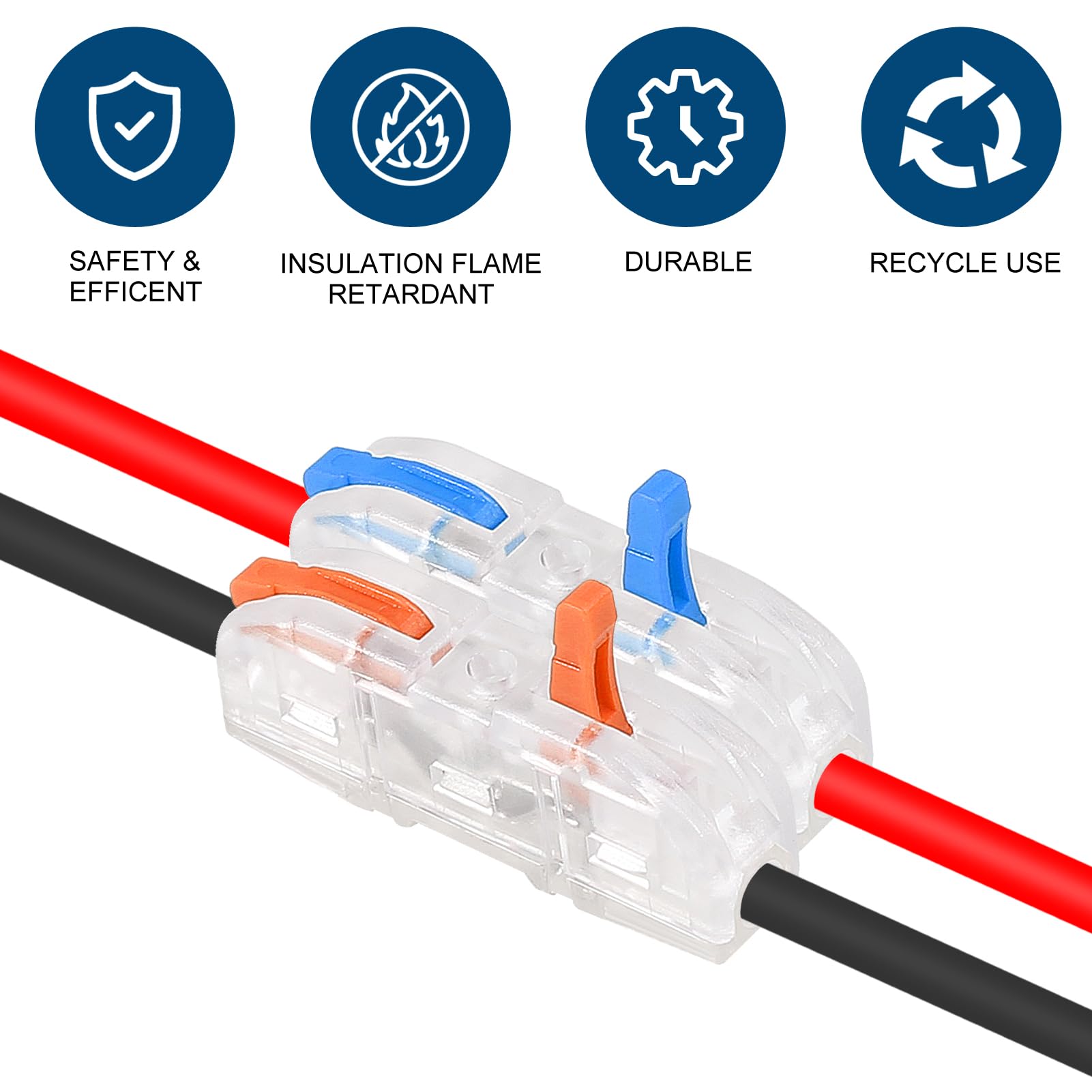 20pcs Lever Wire Connectors - Compact 1 to 1 Inline Electrical Connectors for 28-12 AWG (10 Blue + 10 Orange) - Ideal for Home Wiring, DIY Electrical Projects, and Appliance Repairs