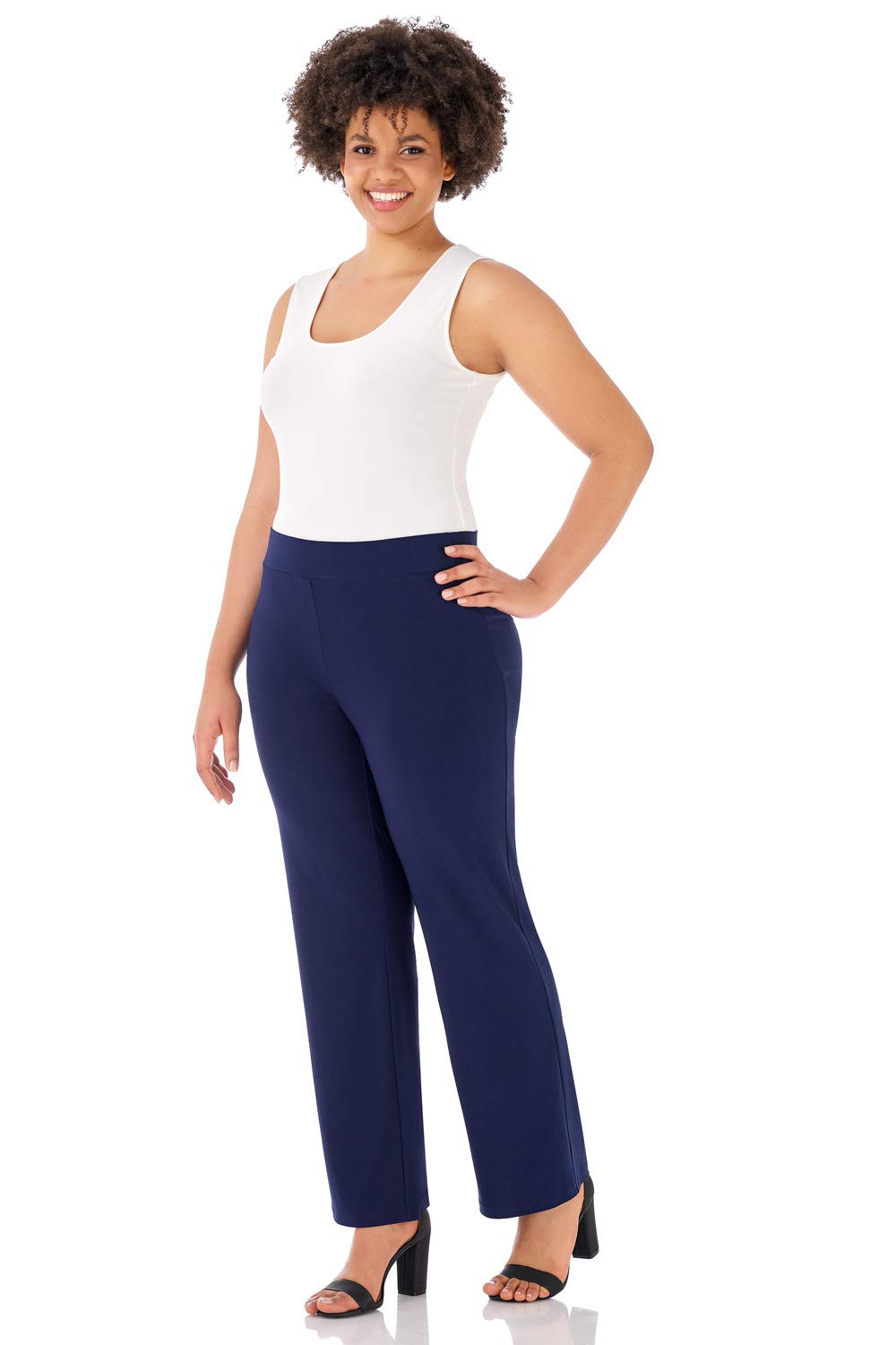Rekucci Classic Soft Knit Straight Leg Pants for Plus Size Women - Comfortable Travel & Work Pants for Curvy Figures - Perfect for Business Trips, Office Wear & Casual Outings