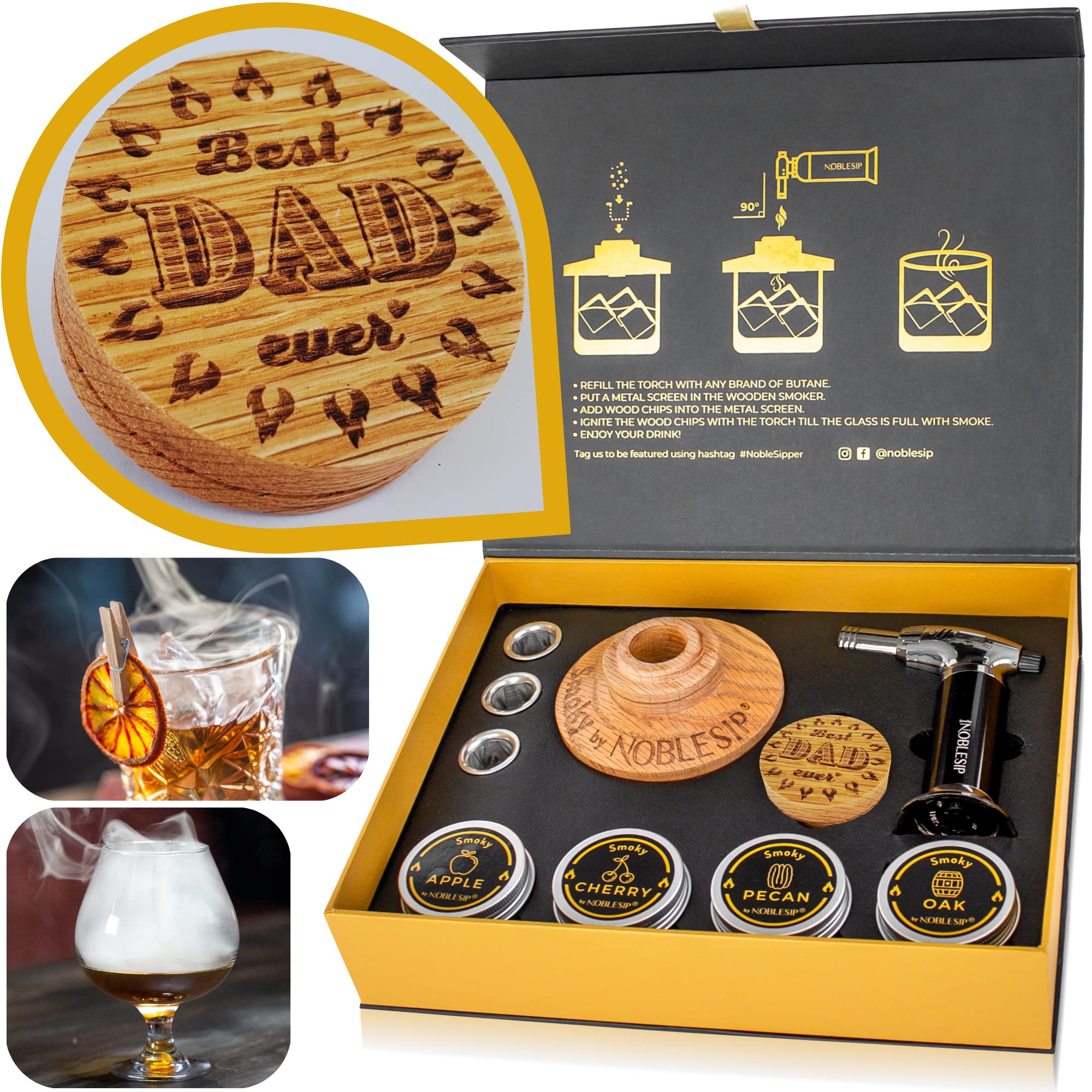 Premium Cocktail Smoker Kit - All-in-One Smoking Box for Whiskey, Bourbon, Scotch & Cocktails | NOBLESIP Smoky Gift Set with Designer Case | Perfect Valentine's Day Gift for Men & Whisky Lovers | Ideal for Home Bars, Parties & Romantic Evenings