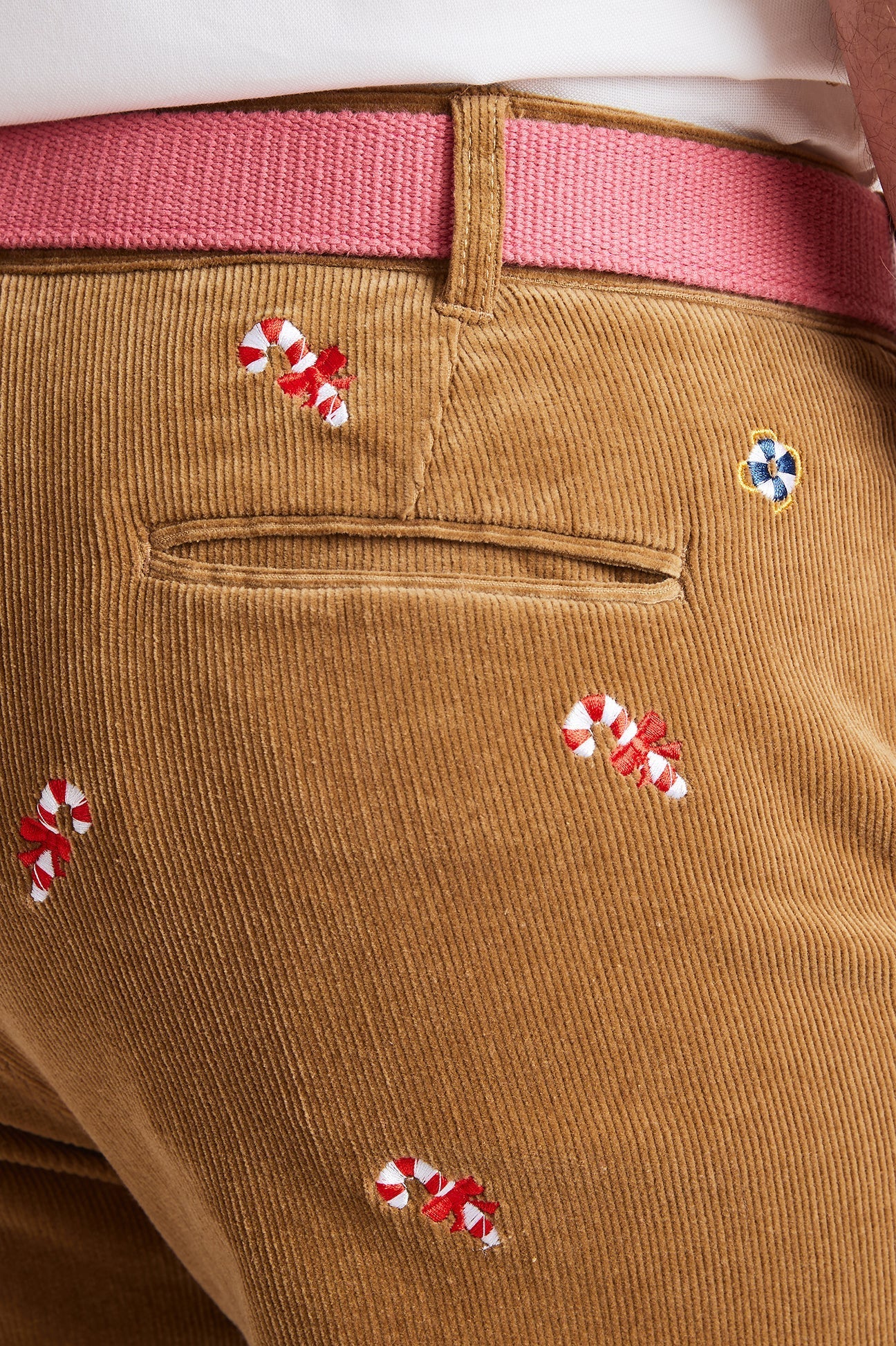 Beachcomber Corduroy Pants for Men - Khaki Casual Trousers with Candy Cane Stripes | Perfect for Fall Fashion, Winter Outfits & Holiday Parties
