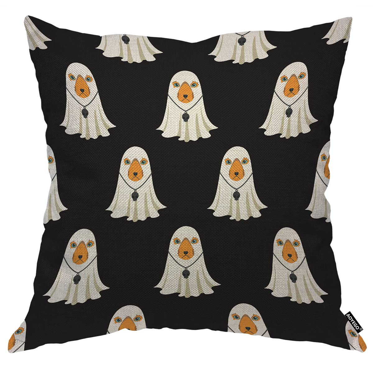 Spooky Halloween Dog Pillow Cover - 16x16 Inch Cute Demon Cartoon for Couch, Bed Decor