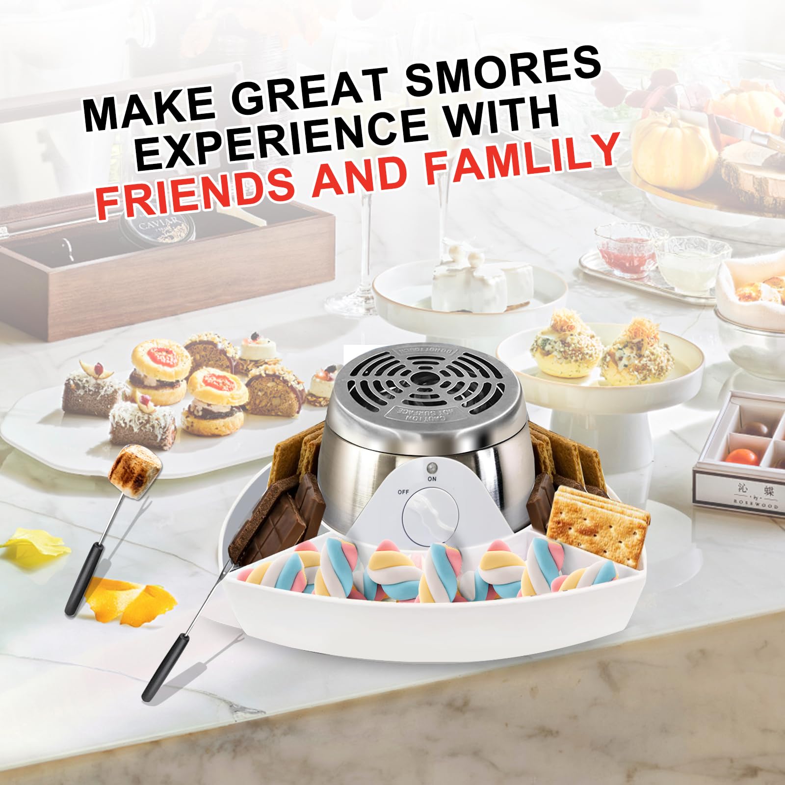 Electric Smores Maker Kit - Flameless Indoor S'mores Maker for Tabletop, 120V - Perfect for Movie Nights, Housewarming & Christmas Gifts - Great for Family Gatherings, Camping at Home & Holiday Parties