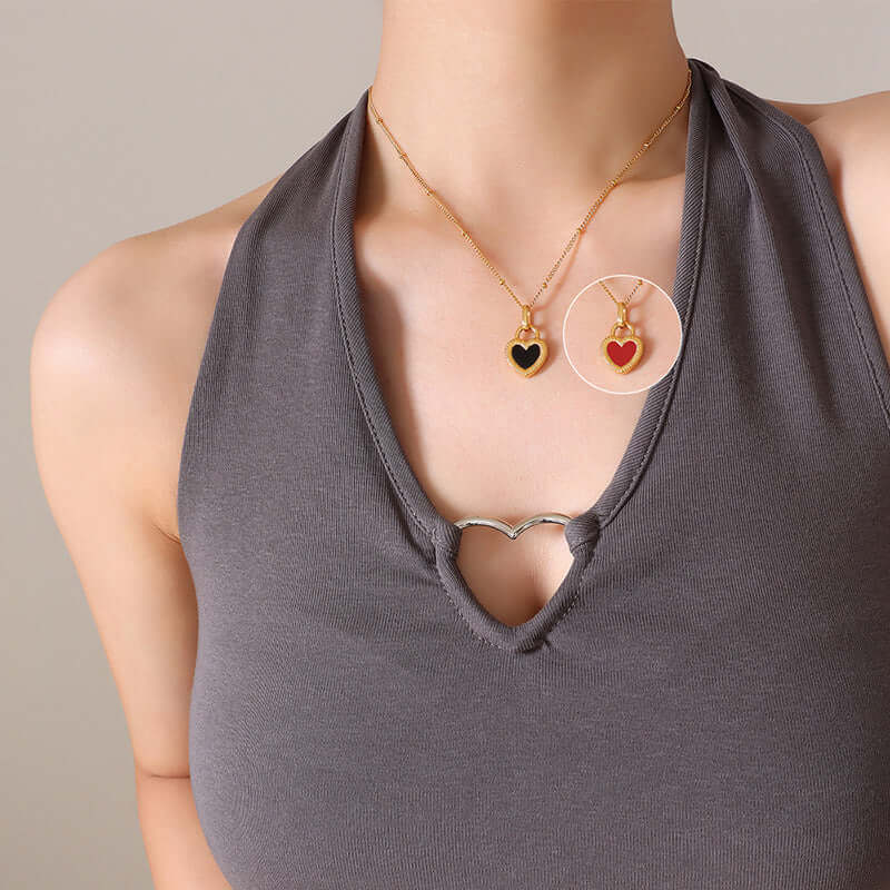 18K Gold Double Sided Heart Pendant Necklace for Women - Elegant Layering Jewelry Gift for Valentine's Day, Anniversary & Special Occasions