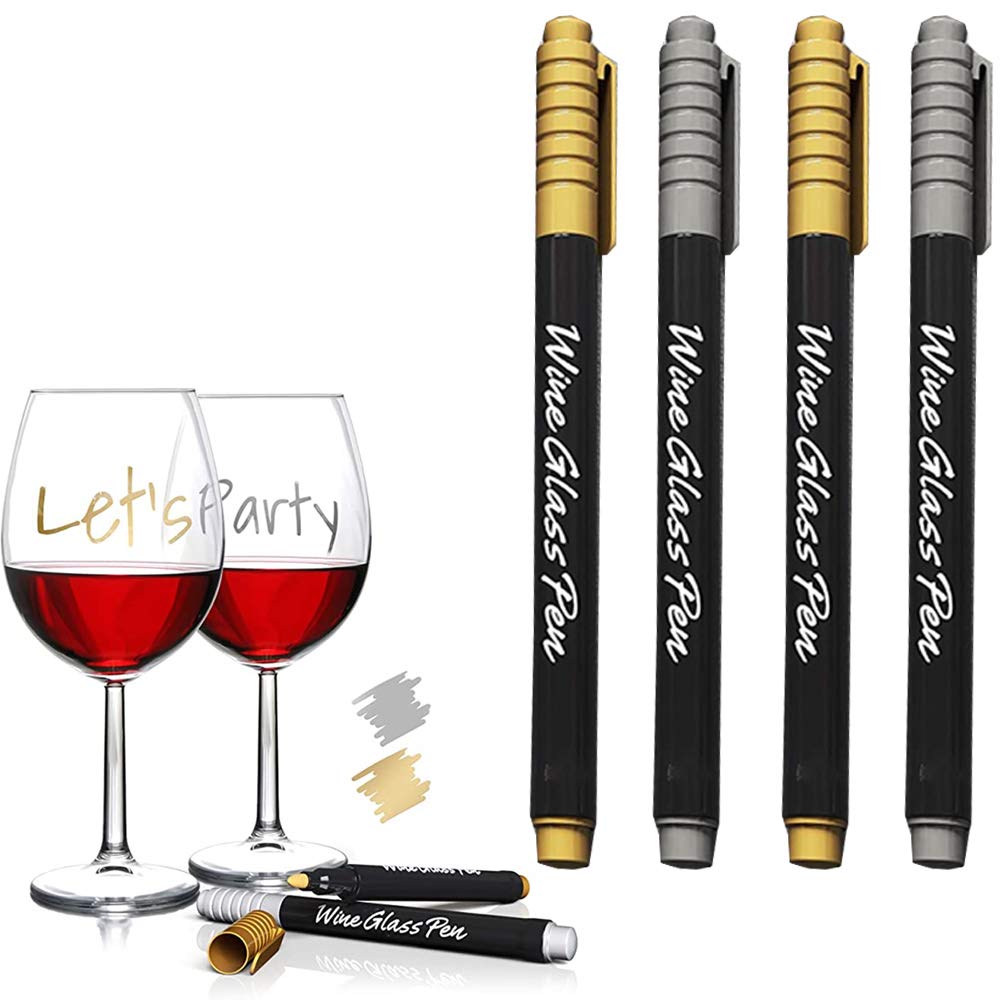 Gold & Silver Erasable Wine Glass Markers - Washable Drink Name Pens for Weddings, Parties & Events - Perfect for Bridal Showers, Bachelorette Parties & Holiday Gatherings