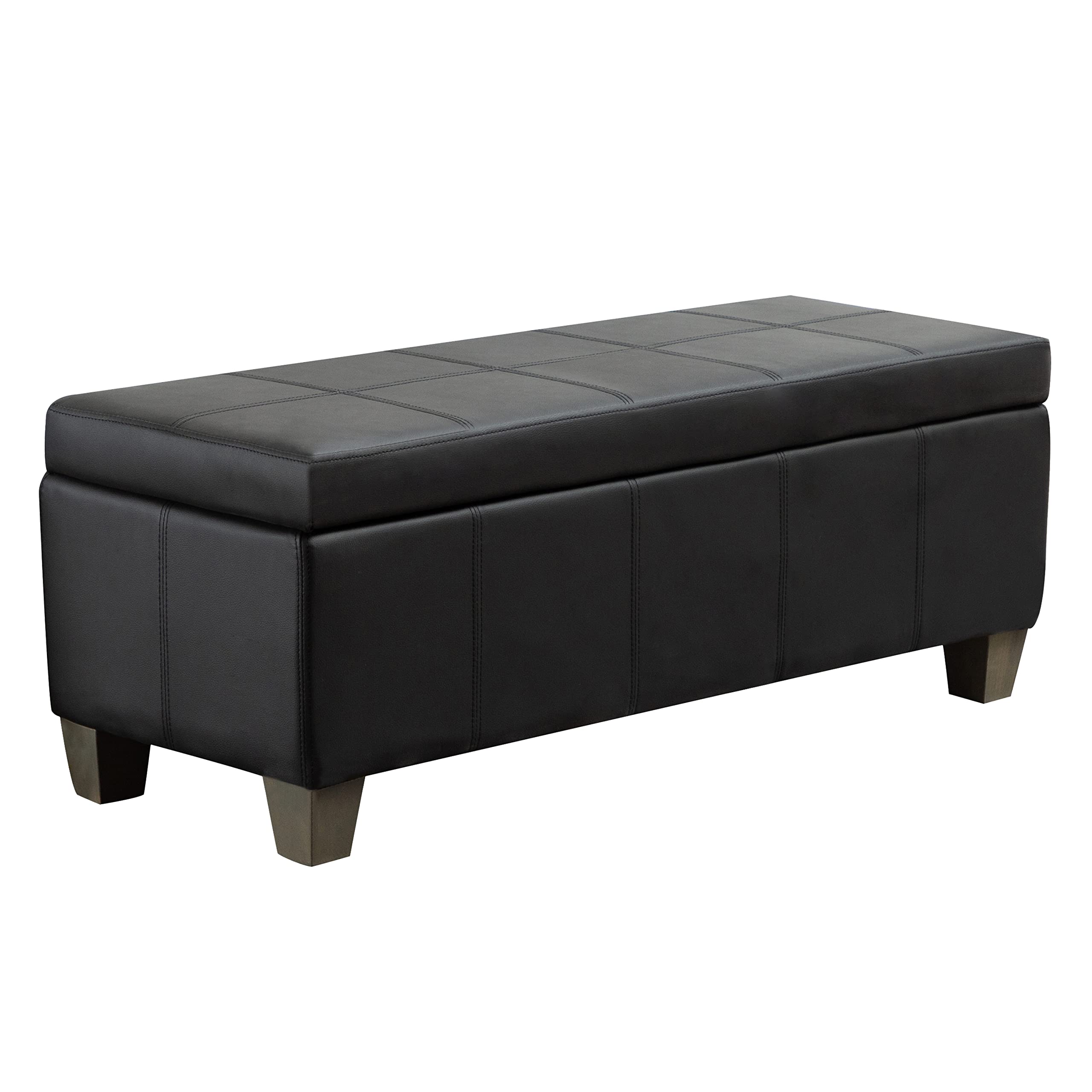 Black Faux Leather Storage Ottoman Bench - Extra Long Rectangular Footrest with Hidden Storage | Perfect for Bedroom, Living Room & Entryway Seating & Organization