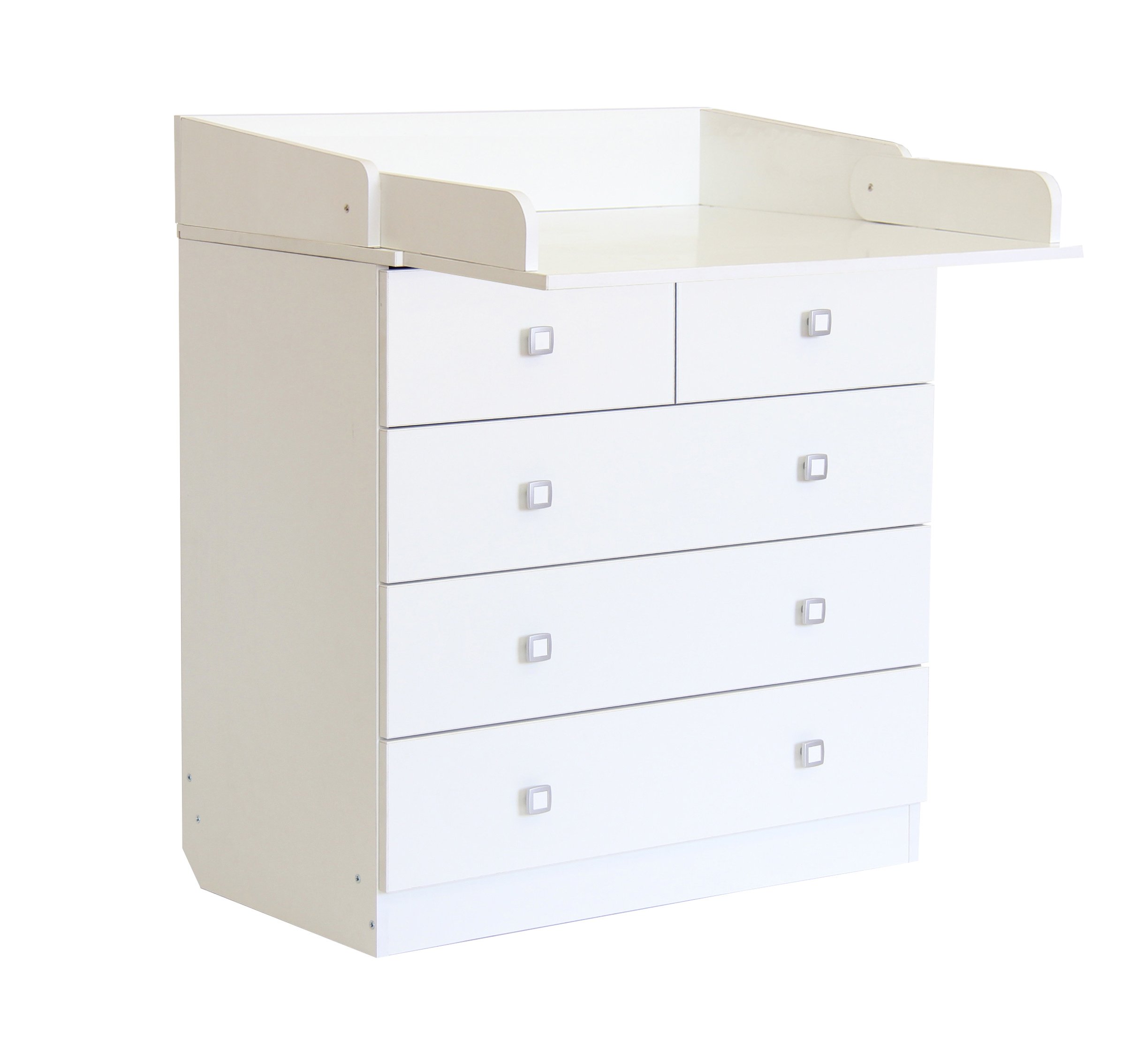 Baby 5-Drawer Storage Organizer with Foldable Changing Table | White Nursery Furniture for Diapers, Clothes & Toys | Perfect for Nursery, Daycare & Small Spaces
