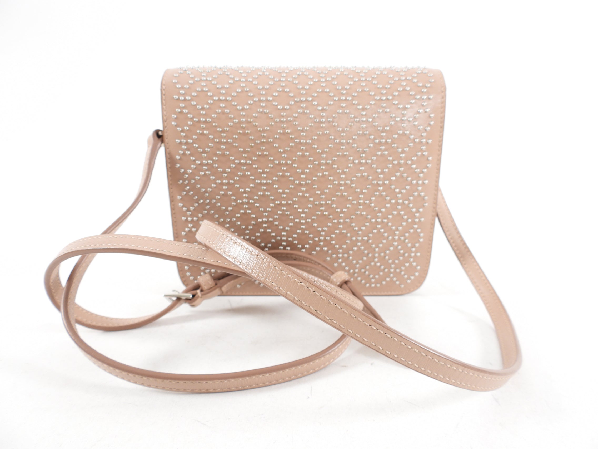 Alaia Small Stud Nude Leather Crossbody Bag for Women - Stylish Shoulder Purse with Gold Accents, Perfect for Date Night, Parties & Everyday Use