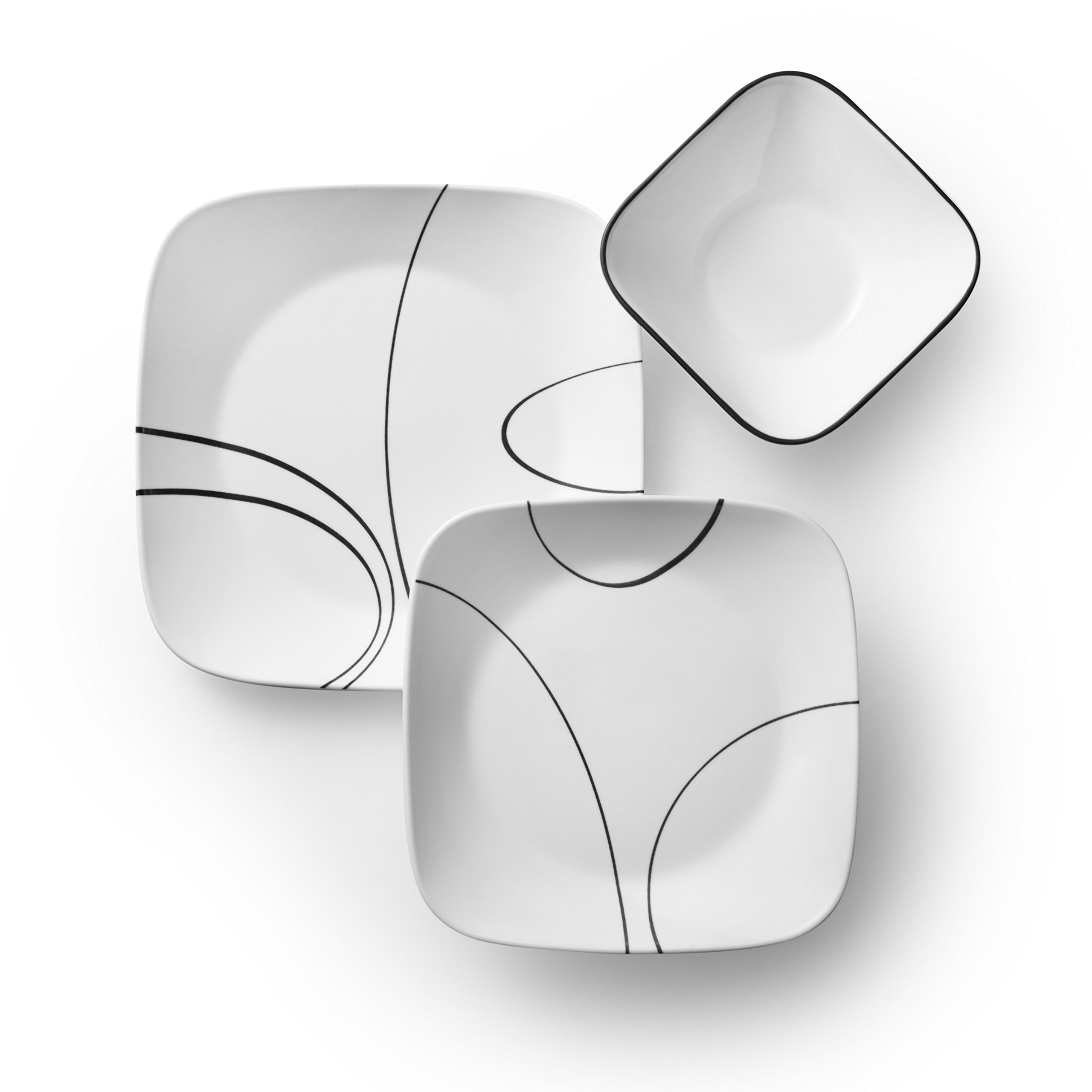 Corelle 18-Piece Dinnerware Set for 6 - Triple Layer Chip Resistant Glass Plates & Bowls - Lightweight Square Dishes - Modern Simple Line Design - Perfect for Everyday Meals, Family Dinners & Entertaining Guests