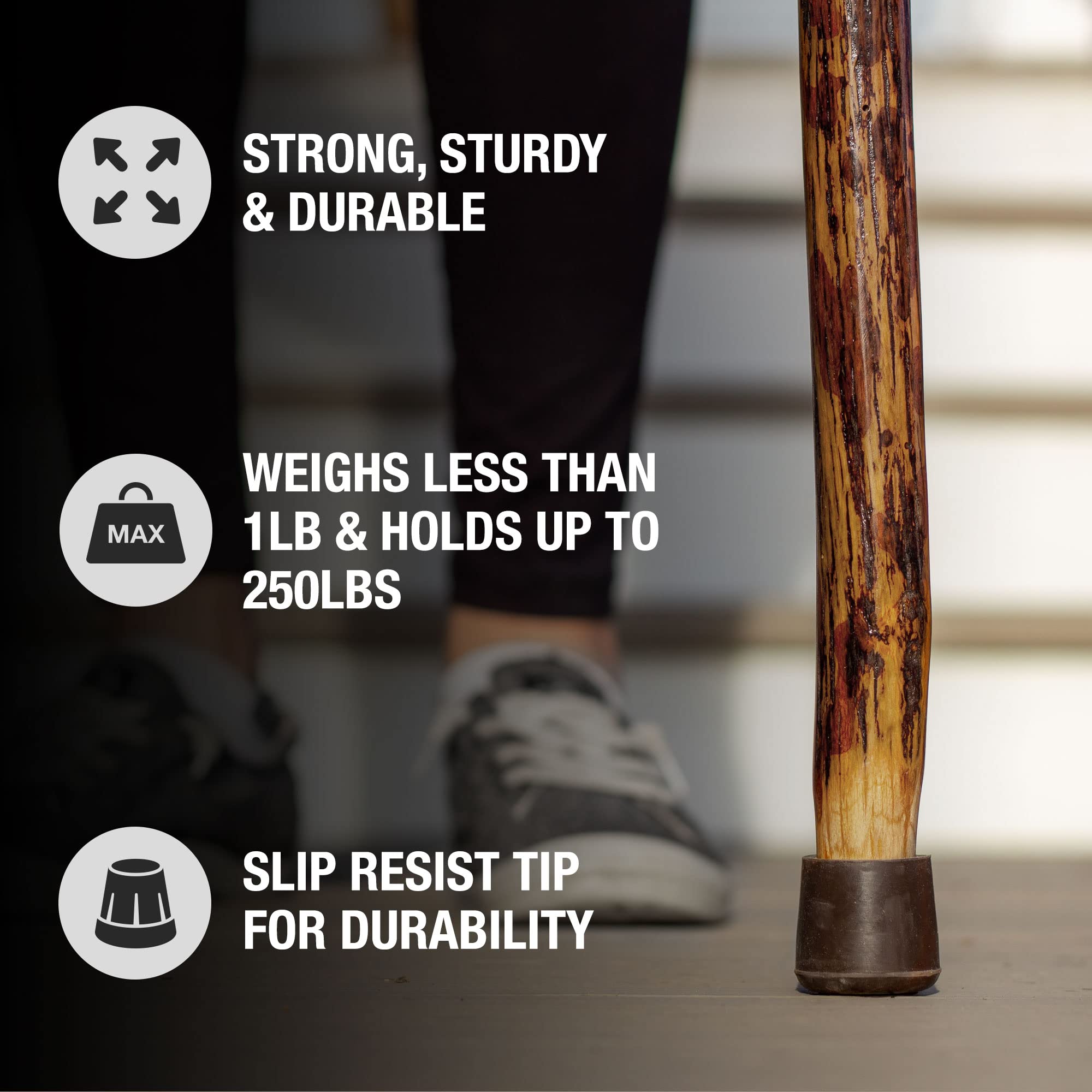 Handcrafted Brazos Rustic Wood Walking Cane - Premium Hiking Stick for Men & Women - Natural Wooden Mobility Aid for Outdoor Adventures, Hiking, and Elderly Support