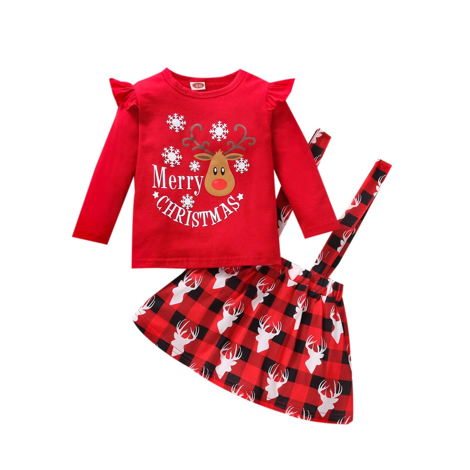 GoodLock(TM) Toddler Baby Girls Christmas Plaid Dress Outfit - Long Sleeve Suspender Skirt & Top Set for Holiday Parties, Family Photos & Special Occasions