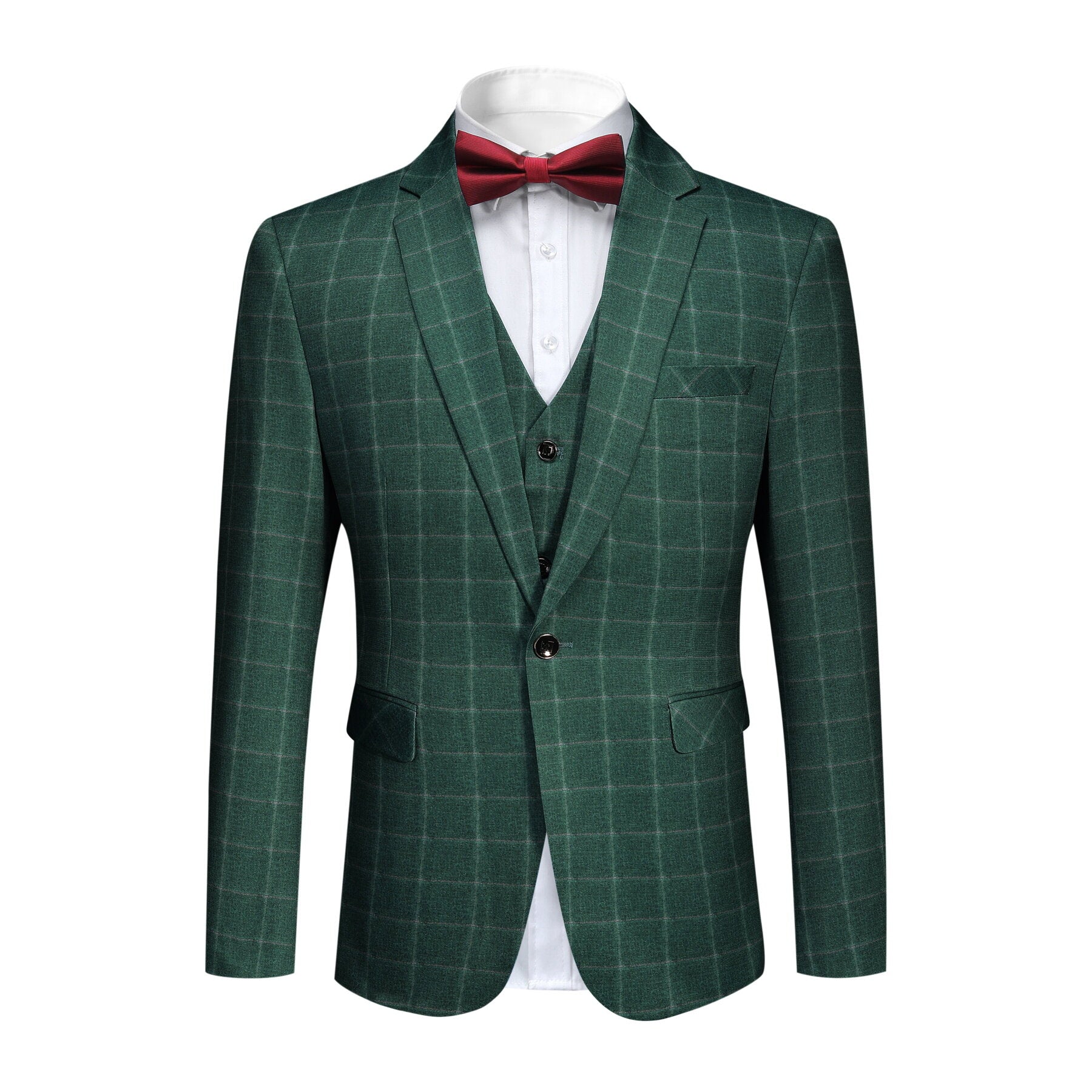 3 Piece Slim Fit Green Plaid Modern Suit for Men | Business & Wedding Attire | Office, Formal Events & Special Occasions