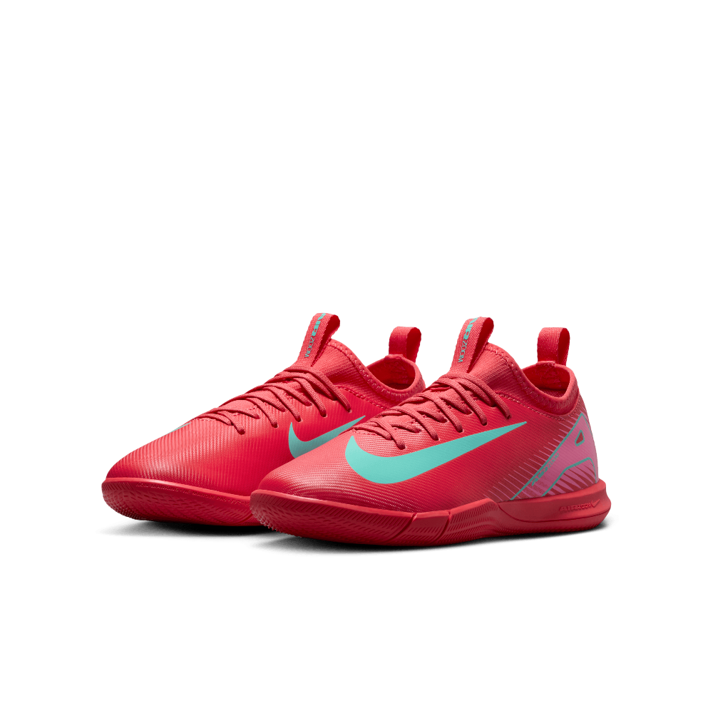 Nike Jr. Mercurial Vapor 16 Academy IC Indoor Soccer Shoes for Kids - Ember Glow/Aurora Green - Lightweight Football Cleats for Youth Indoor Training & Games