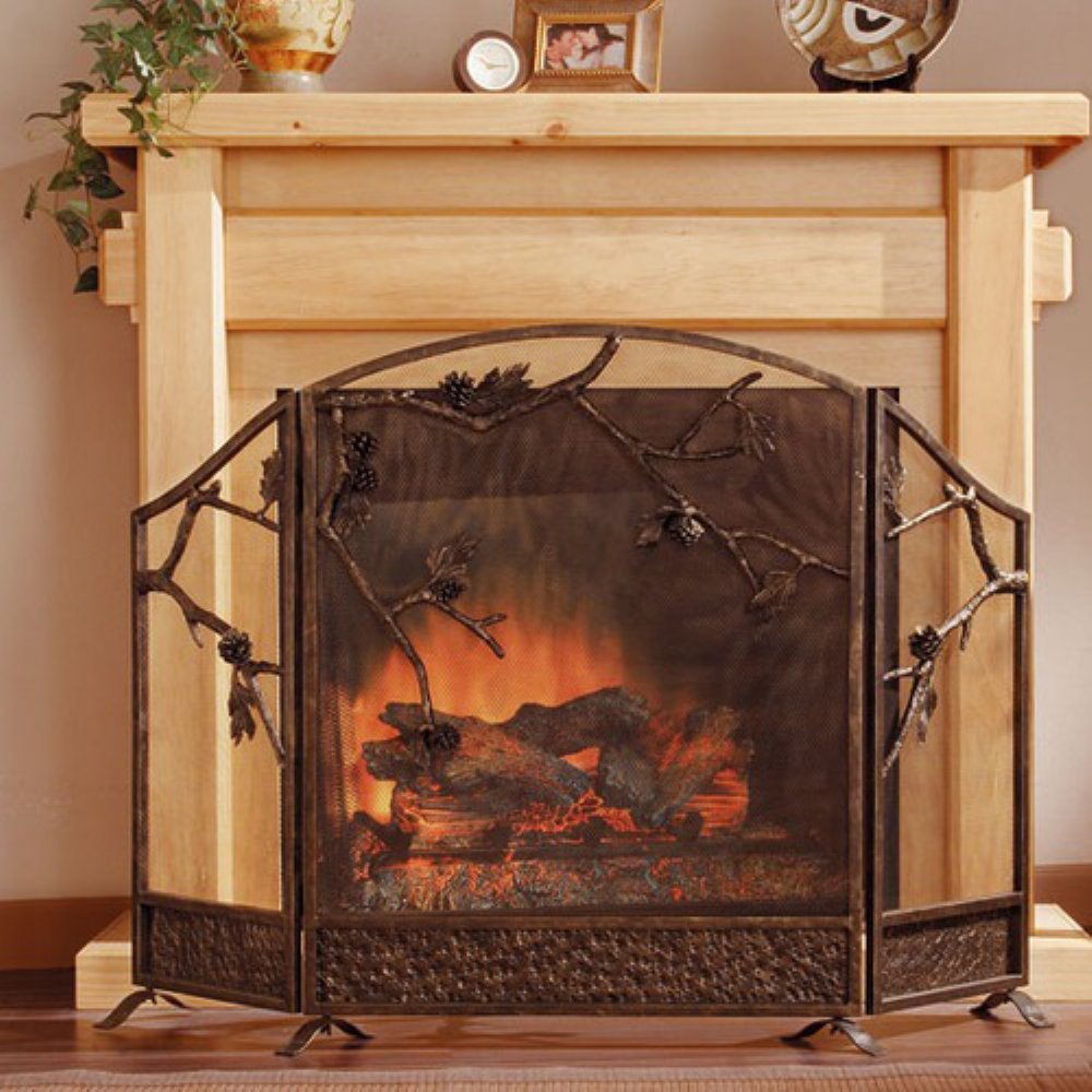 SPI Home Pinecone 3-Panel Cast Iron Fireplace Screen - Decorative Fireplace Cover for Rustic & Traditional Homes - Protects from Sparks & Enhances Home Safety