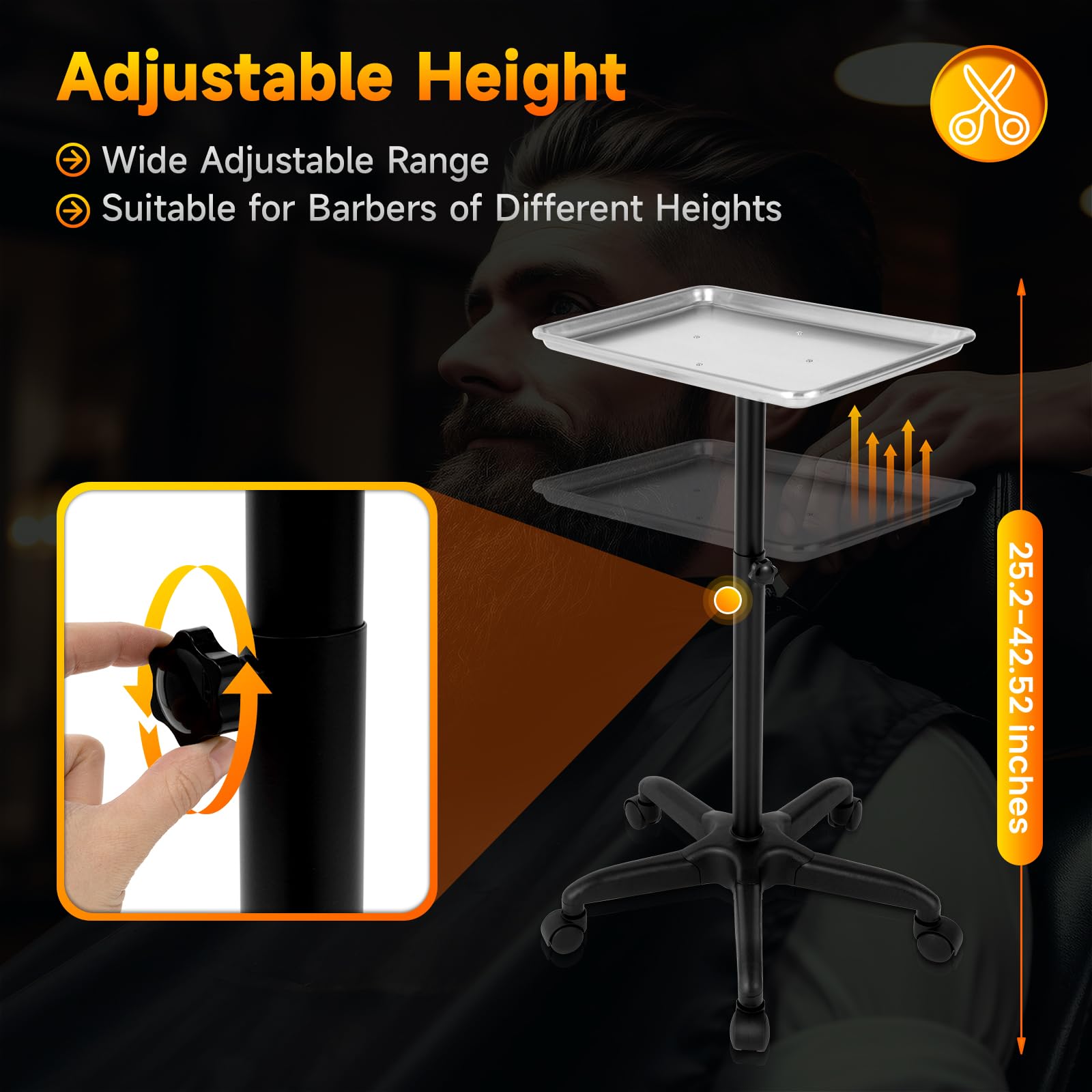 Professional Adjustable Height Aluminum Salon Tattoo Tray Cart - Salon Trolley & Chemical Rolling Tray for Clinics, Spas, Tattoo Parlors - Medical Equipment with Durable Silver Finish - Perfect for Tattoo Artists, Beauty Salons & Medical Procedures
