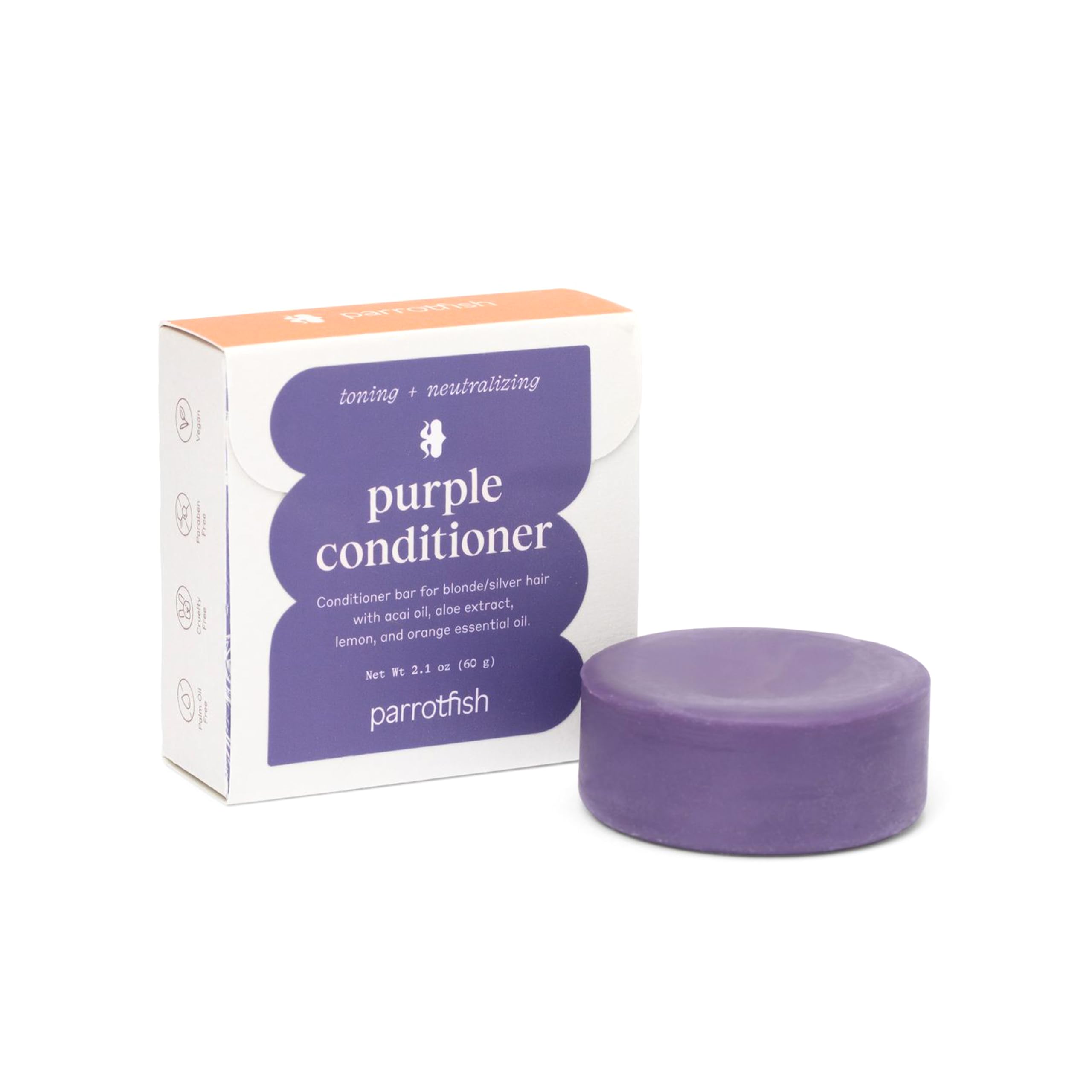 Parrotfish Toning & Neutralizing Purple Conditioner Bar for Colored Hair - Vegan, Sulfate-Free, Cruelty-Free Hair Care (Made in USA) | Perfect for Blonde, Silver & Gray Hair Maintenance at Home or Salon