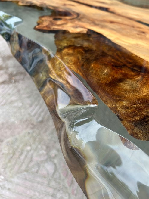 Solid Linden Wood Epoxy Resin Dining Table - Natural Wood Look Modern Side Table for Living Room, Bedroom & Patio - Perfect for Small Spaces, Coffee Table Alternative, Home Decor Accent