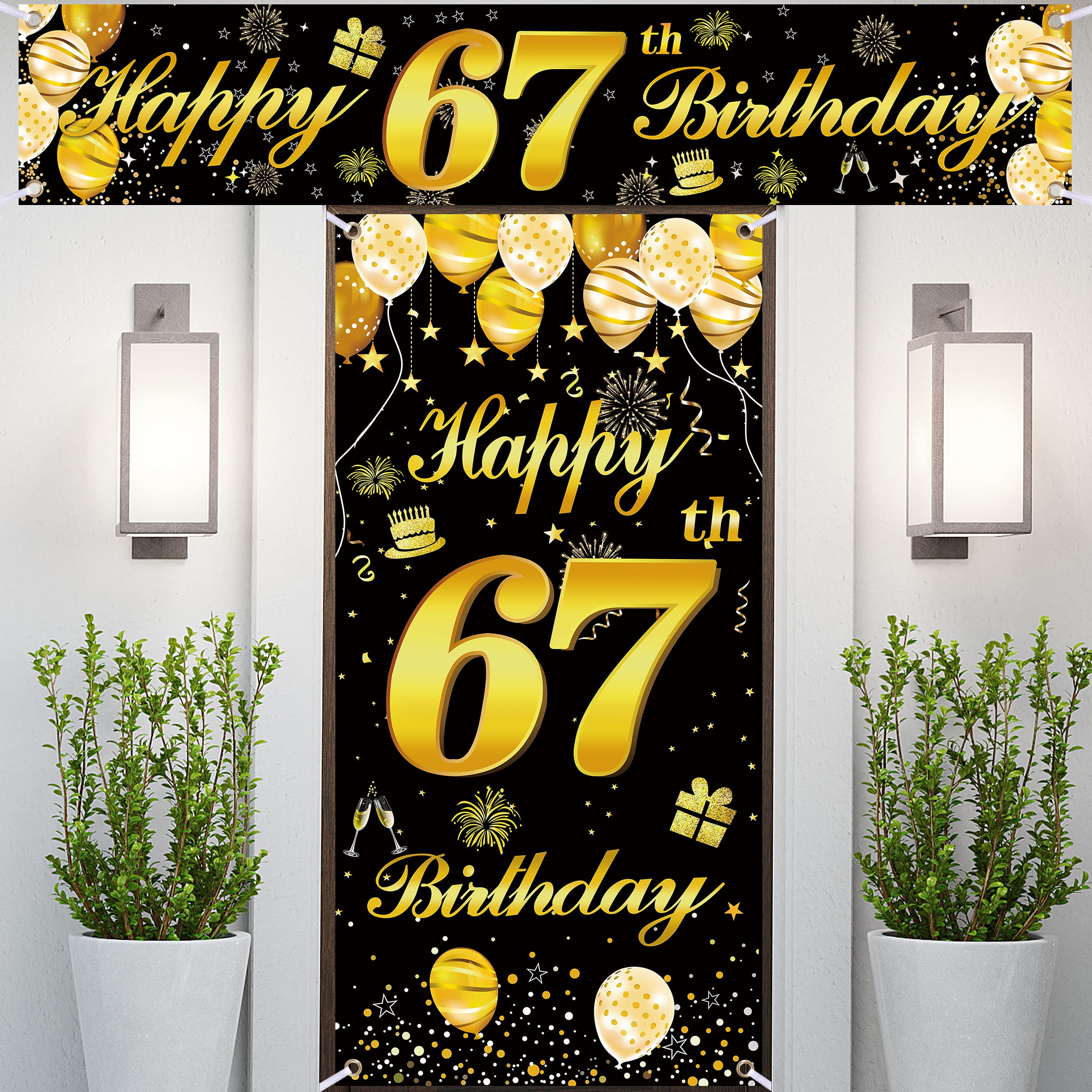 67th Happy Birthday Banner - Premium Birthday Decorations for Men, Party Supplies & Backdrop - Perfect for Indoor & Outdoor Celebrations