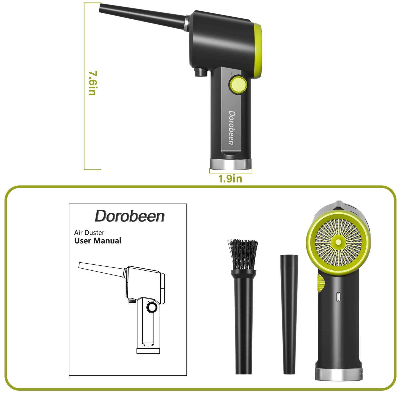 DOROBEEN Cordless Electric Air Duster - 41000RPM High-Speed Compressed Air Blower with Stepless Speed Control, Rechargeable Built-in Battery for Keyboard, PC, Electronics Cleaning | Portable Dust Cleaner for Home & Office Use