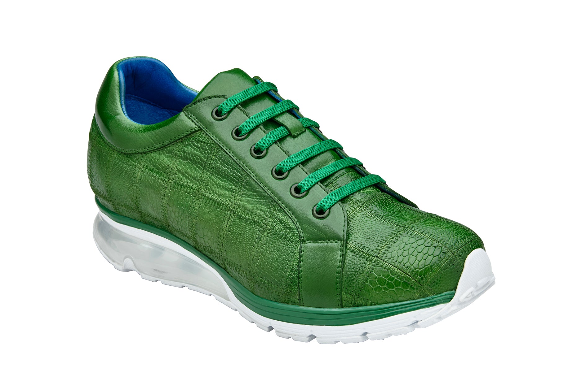 Belvedere Magnus Genuine Ostrich Leather Patchwork Sneakers - Emerald Green E21 | Luxury Casual Shoes for Men | Perfect for Business Casual, Date Night & Special Occasions