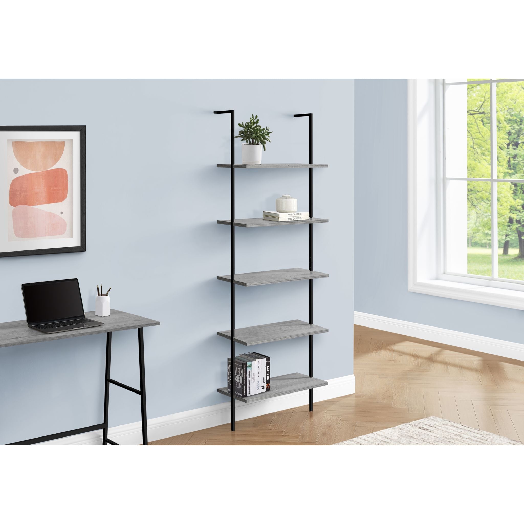 Modern Grey and Black Bookshelf - Sturdy Wooden Bookcase for Home, Office, or Library - Perfect for Organizing Books, Decor, and Storage Needs