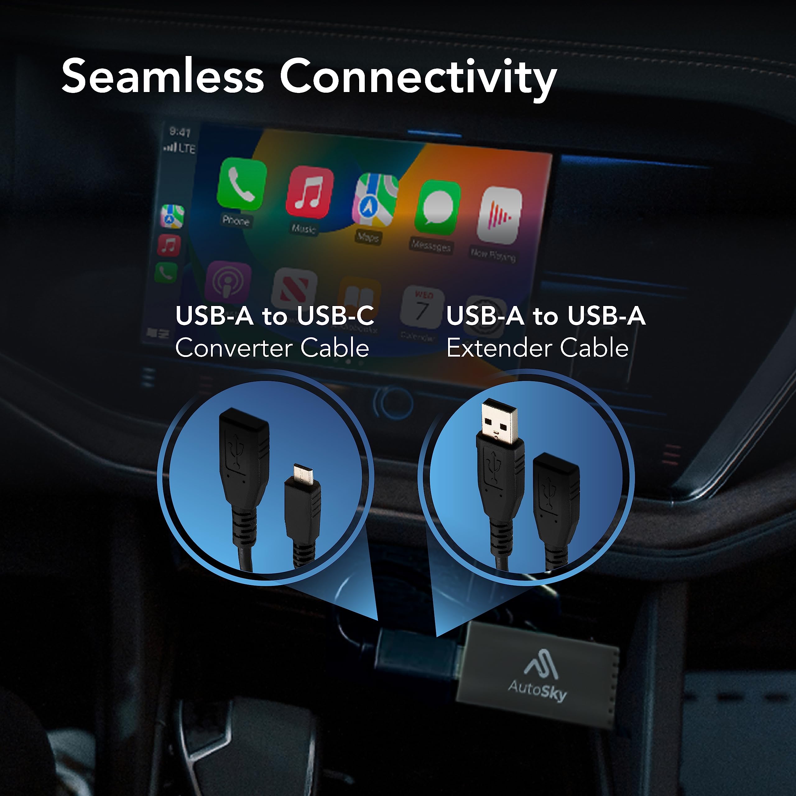 2023 Max Edition Wireless CarPlay Adapter - Fastest & Most Compact AutoSky for iPhone iOS - Plug & Play Installation for 2015+ Cars - Perfect for Commuting, Road Trips & Hands-Free Driving