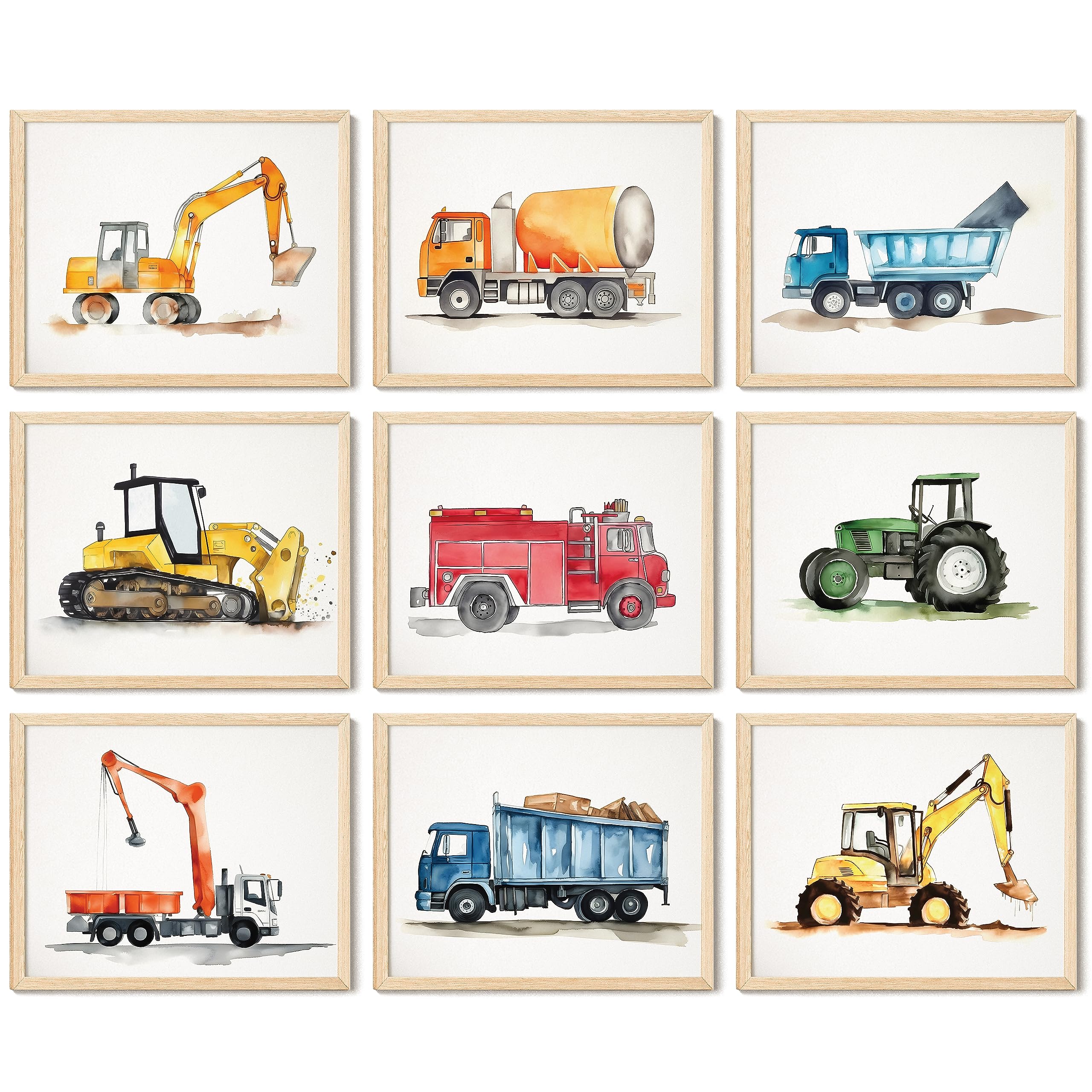 97 Decor Construction Themed Room Decor for Boys - Toddler Boy Bedroom Wall Art, Truck & Car Pictures for Kids Room, Vehicle Tractor Prints Nursery Posters (Unframed) | Perfect for Playrooms, Bedrooms & Nursery Decor