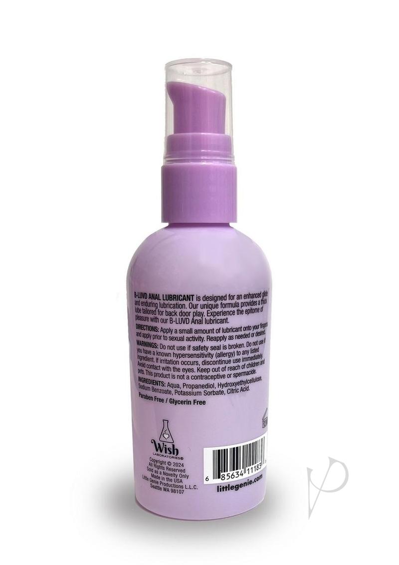 B Luvd Anal Lubricant - Water Based Personal Lubricant Gel (4oz) for Enhanced Comfort & Pleasure - Ideal for Couples & Solo Play