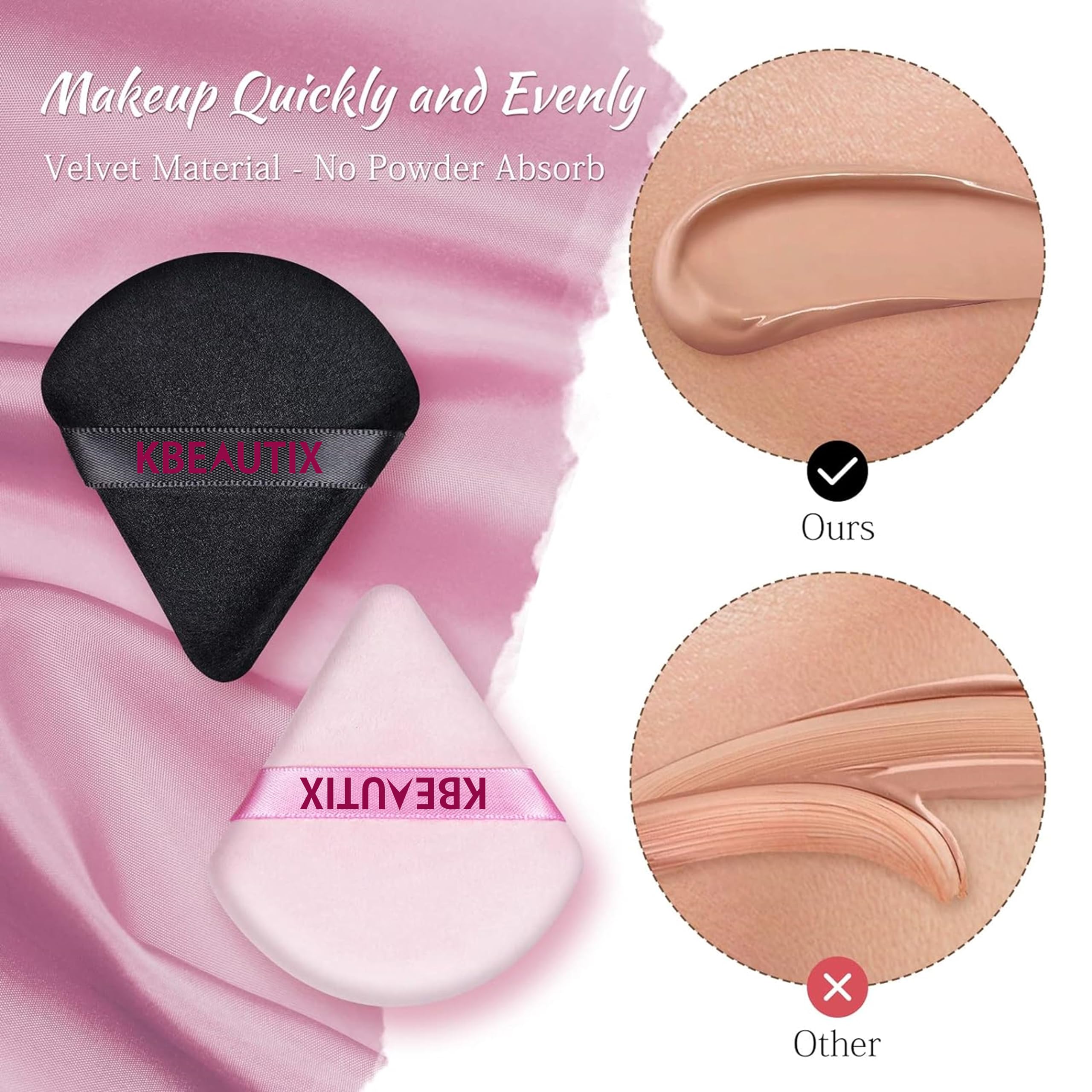 KBEAUTIX Soft Velour Triangle Makeup Powder Puff - Reusable Pressed Powder Applicator for Face & Setting Powder | Perfect for Travel, Touch-Ups & Professional Makeup Application