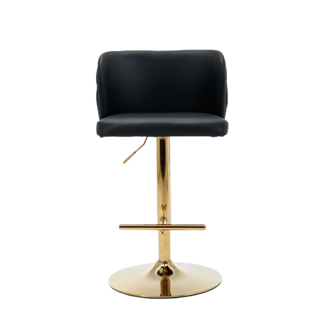 2 Black Faux Leather Swivel Bar Stools with Golden Base - Perfect for Kitchen Island, Bar Counter & Home Decor