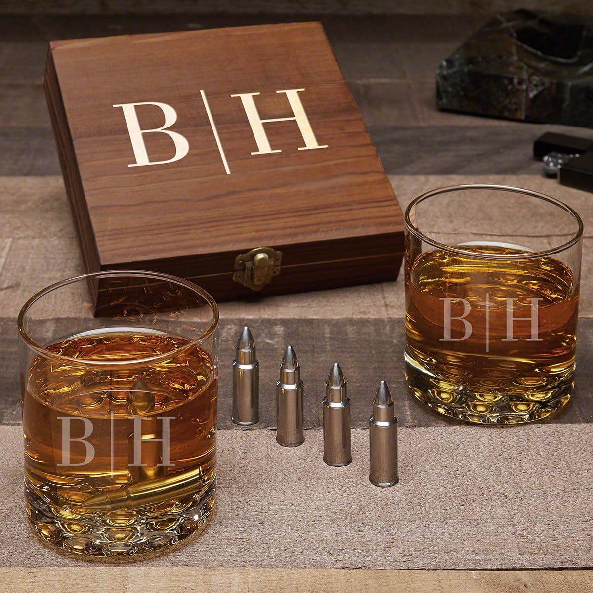 Premium Whiskey Stones Gift Set - Oakmont Bullet Ice Cubes for Chilling Whiskey, Bourbon & Scotch - Reusable & Non-Diluting - Perfect for Home Bars, Gifts & Cocktail Parties