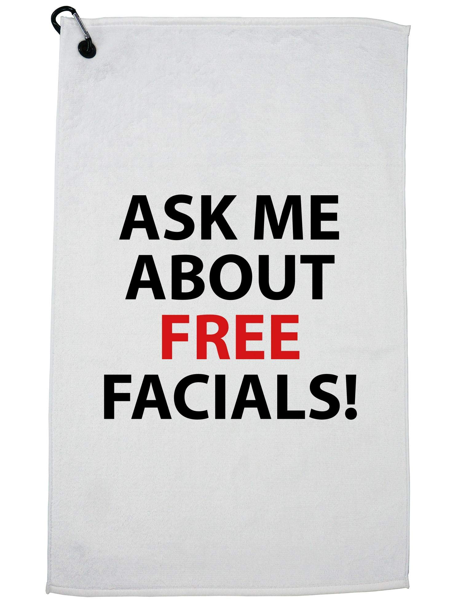 Funny Sex Joke Sports Towel with Carabiner Clip - Hollywood Thread 'Ask Me About Free Facials' Novelty Gym Towel for Workout, Camping & Beach - Perfect Gift for Men & Women