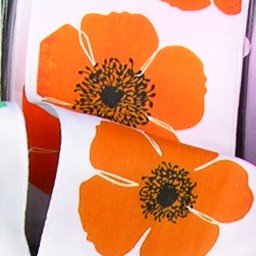 The Ribbon People White with Orange Poppies Print Taffeta Wired Craft Ribbon - 2.5 Inch x 27 Yards Bulk Roll for Gift Wrapping, Floral Arrangements, DIY Crafts, and Home Decor