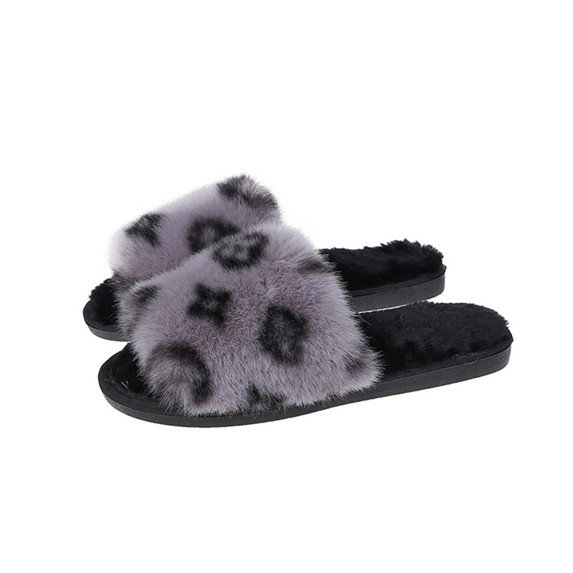 Women's Plush Leopard Print Open-Toe Winter Slippers - Warm Cozy House Shoes for Indoor Comfort, Perfect for Lounging at Home & Relaxing