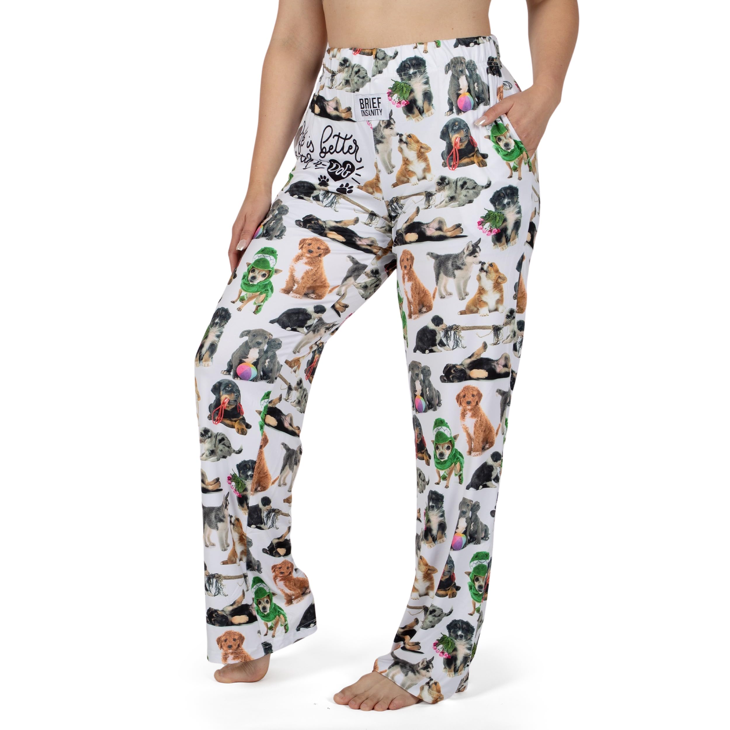 BRIEF INSANITY Dog Lover Pajama Pants - Soft Wide Leg Sleepwear for Women & Men - Cozy Unisex Loungewear - Perfect for Relaxing at Home, Dog Walking, and Netflix Nights