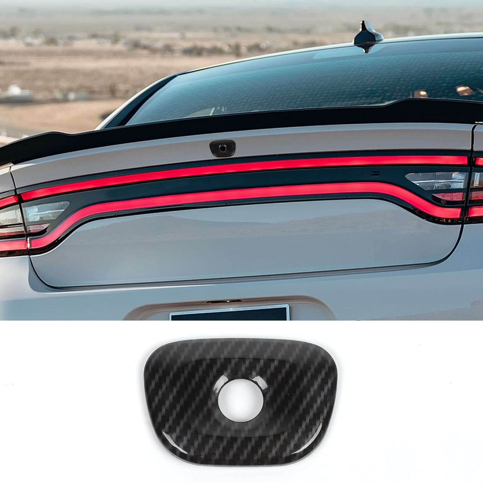 JWWY Dodge Charger Tailgate Camera Trim - Carbon Fiber Replacement for Dodge Charger 2015-2025 Models | Rear View Enhancement & Style Upgrade for Parking & Safety