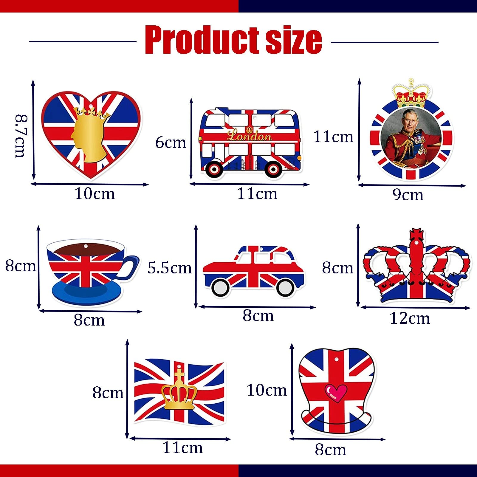 8Pcs Union Jack Coronation Hanging Ornaments - British Royal Party Decorations for King Charles III Coronation Souvenirs 2023 | Perfect for Home Decor, Christmas Tree, Garden & Royal Celebration Parties